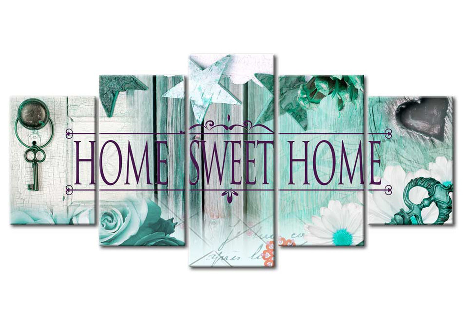 Vintage Canvas Wall Art - Sweet Home Blue - 5 Pieces