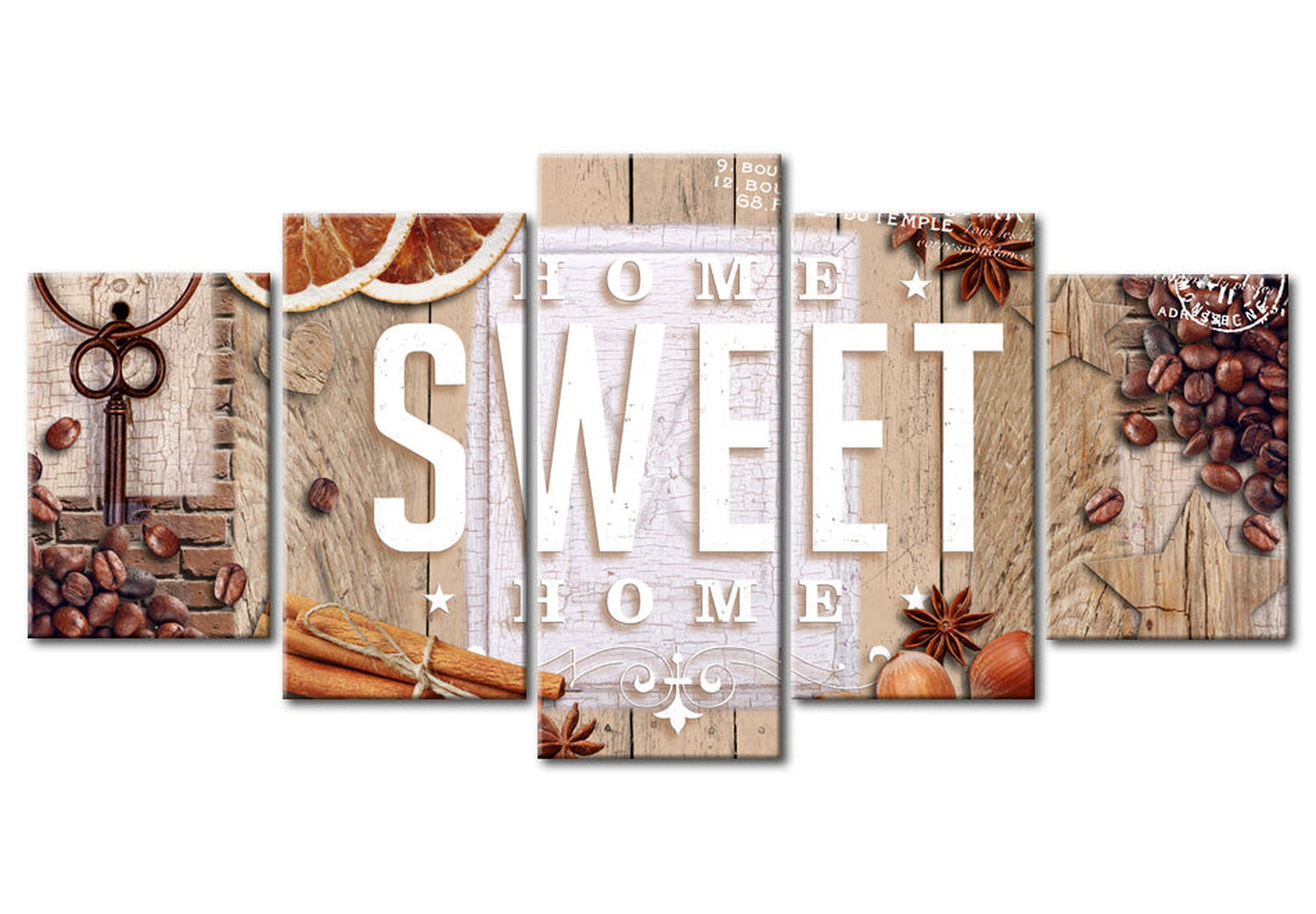 Vintage Canvas Wall Art - Home Key - 5 Pieces