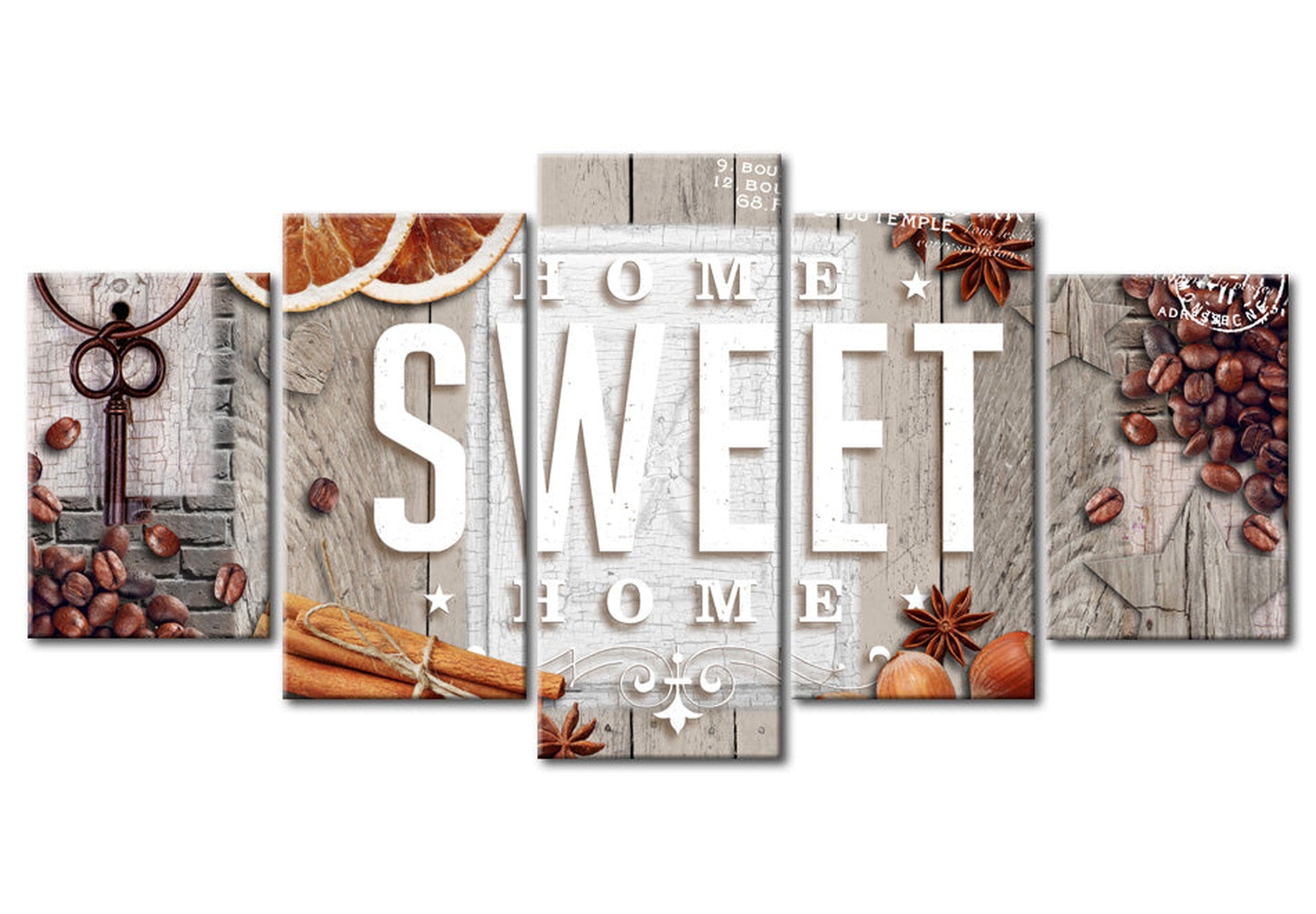 Vintage Canvas Wall Art - Home Sweet Home - 5 Pieces