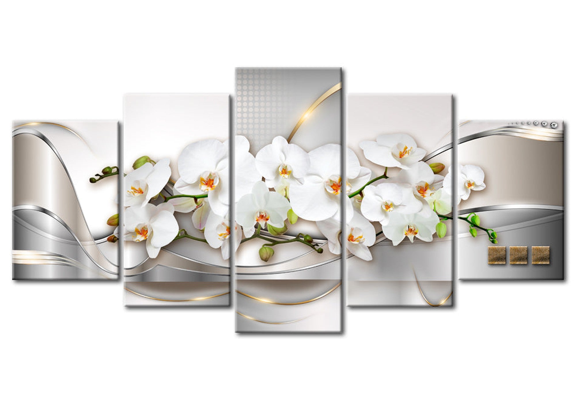 Glam Canvas Wall Art - Floral Serenity Swirls - 5 Pieces