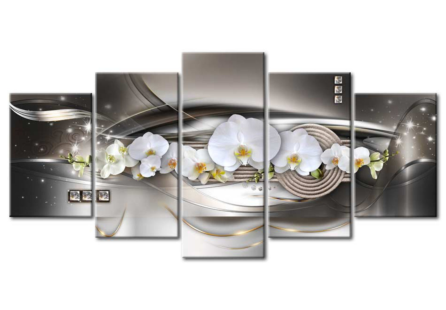 Glam Canvas Wall Art - Steel Orchids - 5 Pieces
