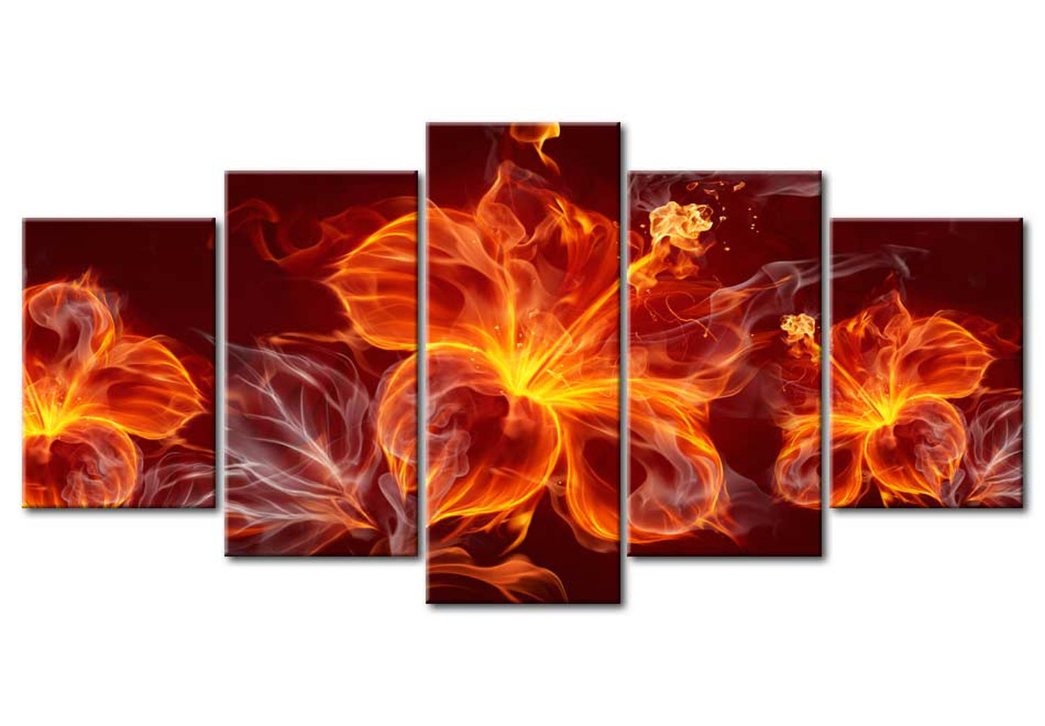 Glam Canvas Wall Art - Fiery Flowers - 5 Pieces
