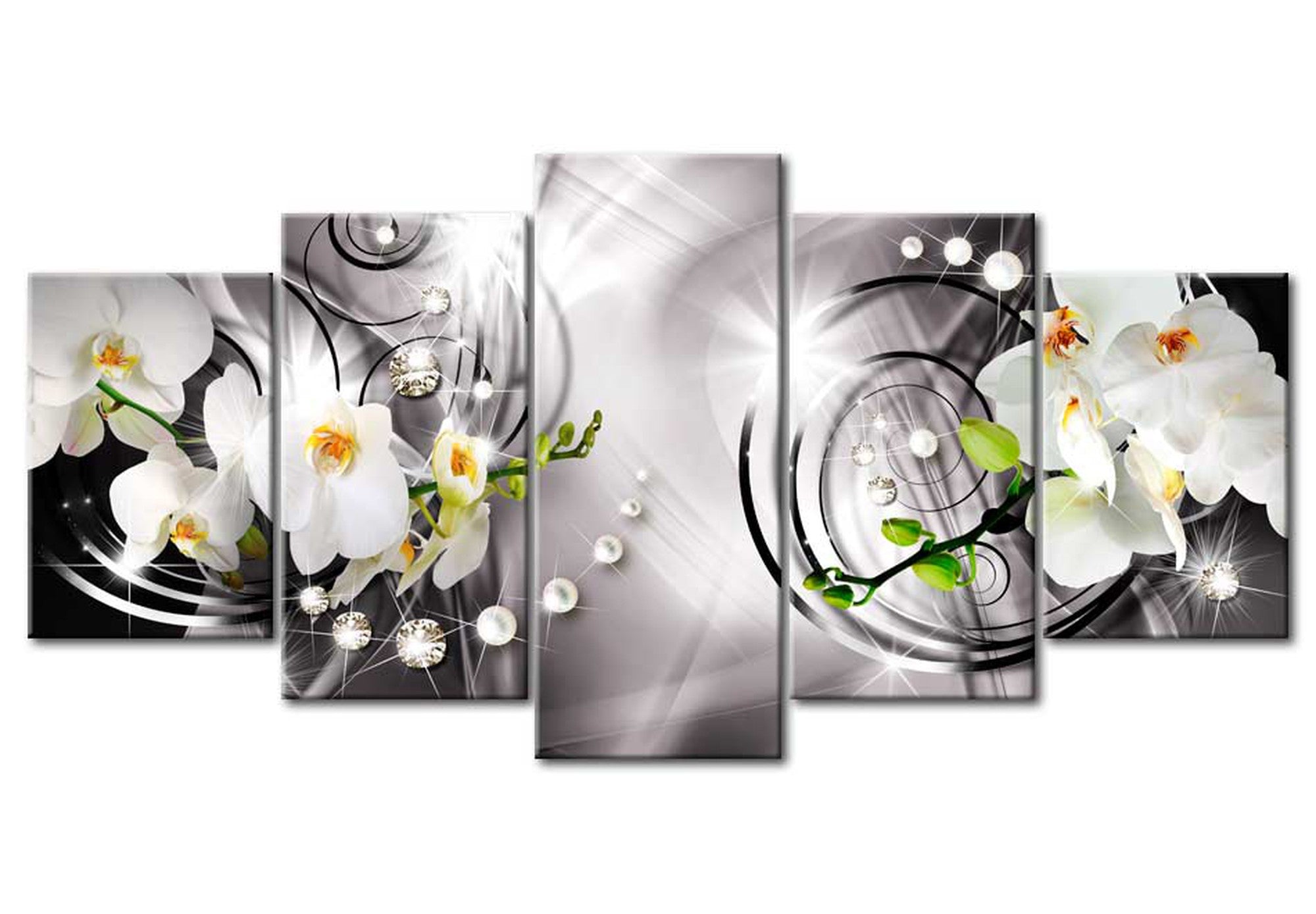 Glam Canvas Wall Art - Diamonds Orchids - 5 Pieces