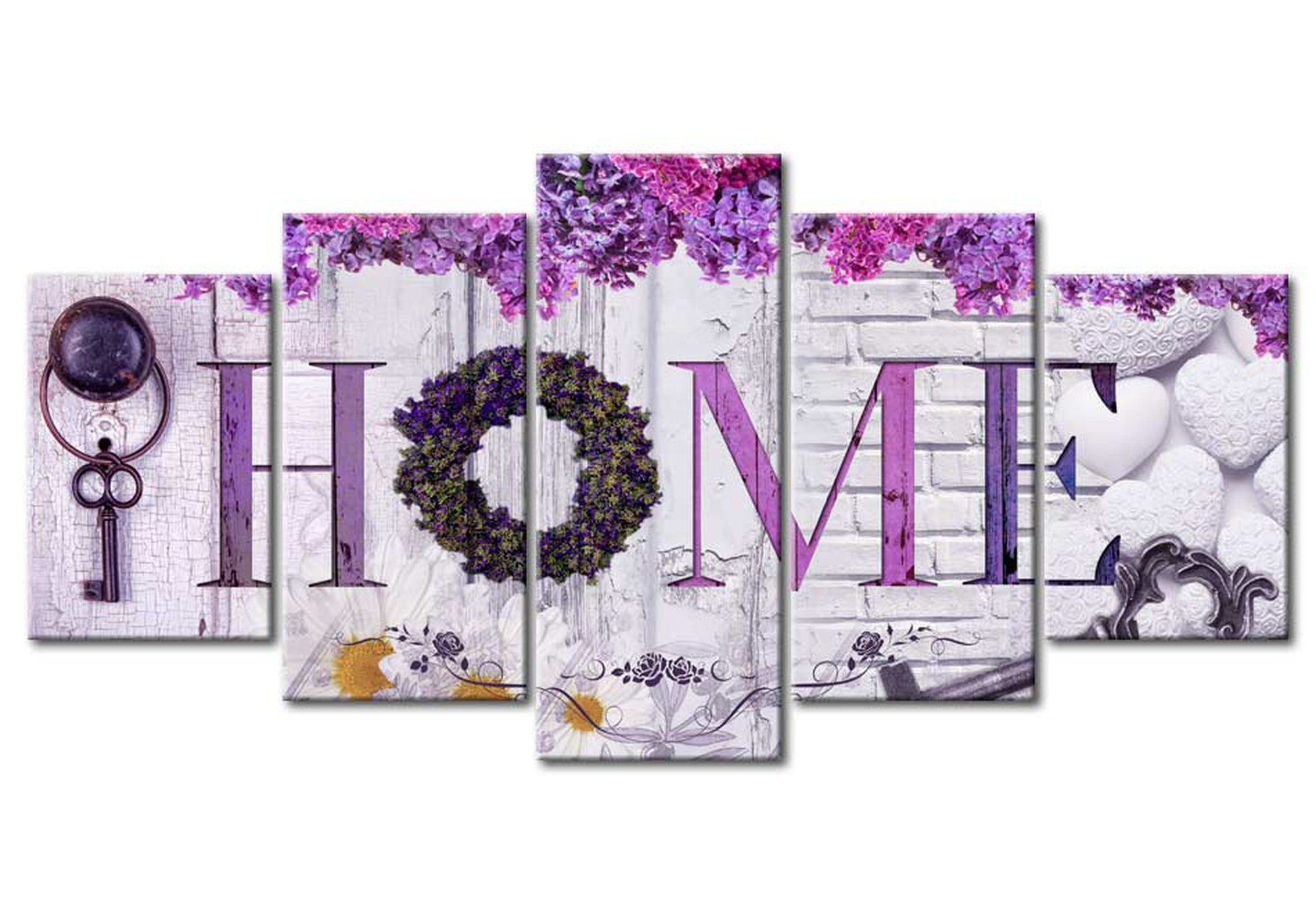 Vintage Canvas Wall Art - Purple House Key - 5 Pieces