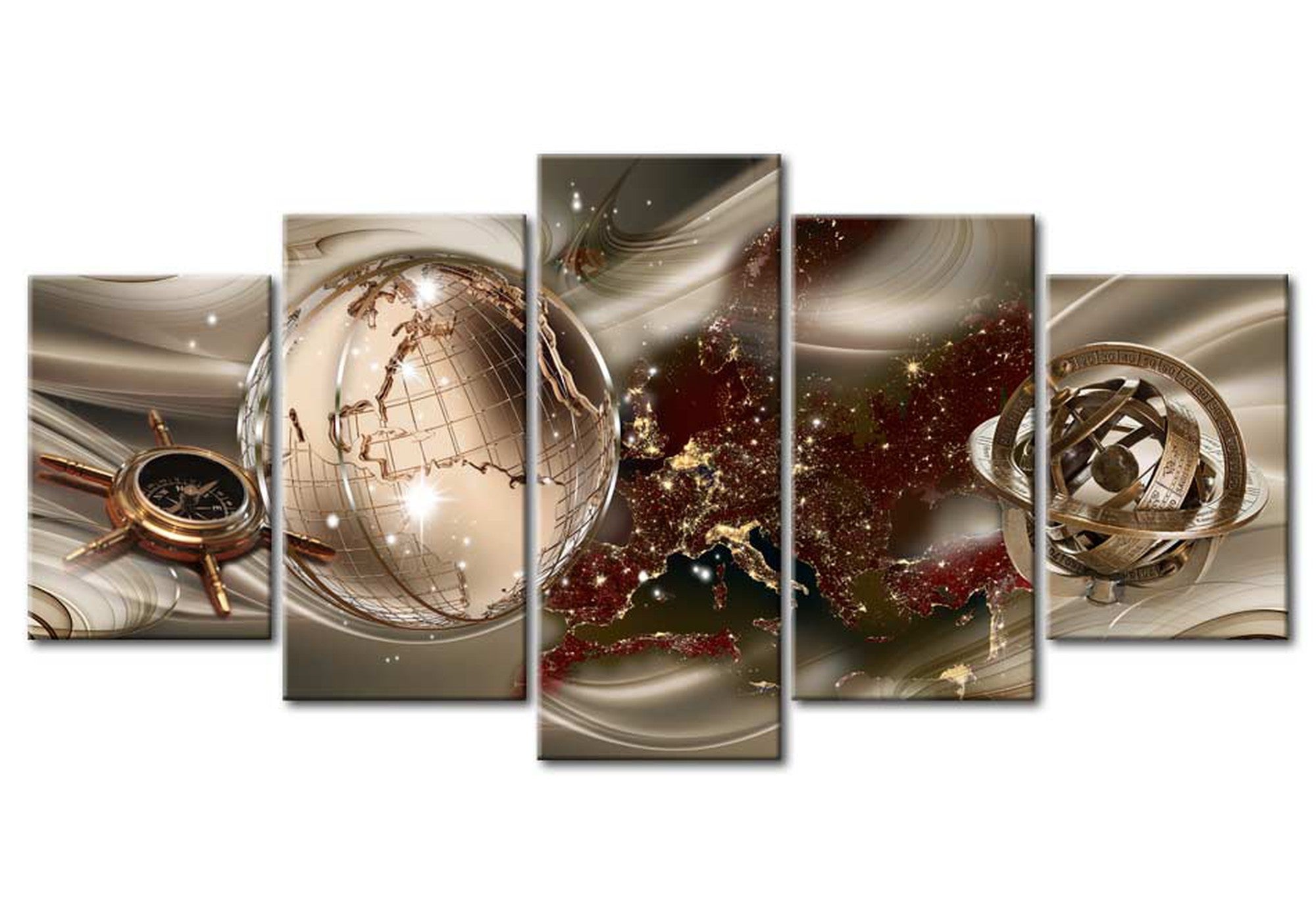 Glam Canvas Wall Art - Golden Compass - 5 Pieces