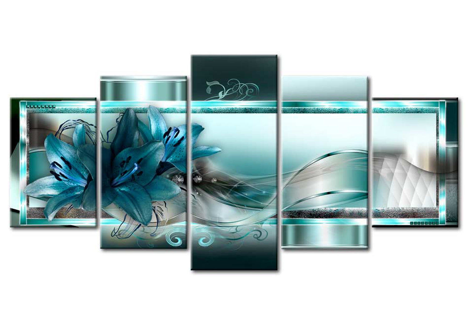 Glam Canvas Wall Art - Sky Blue Lilies - 5 Pieces