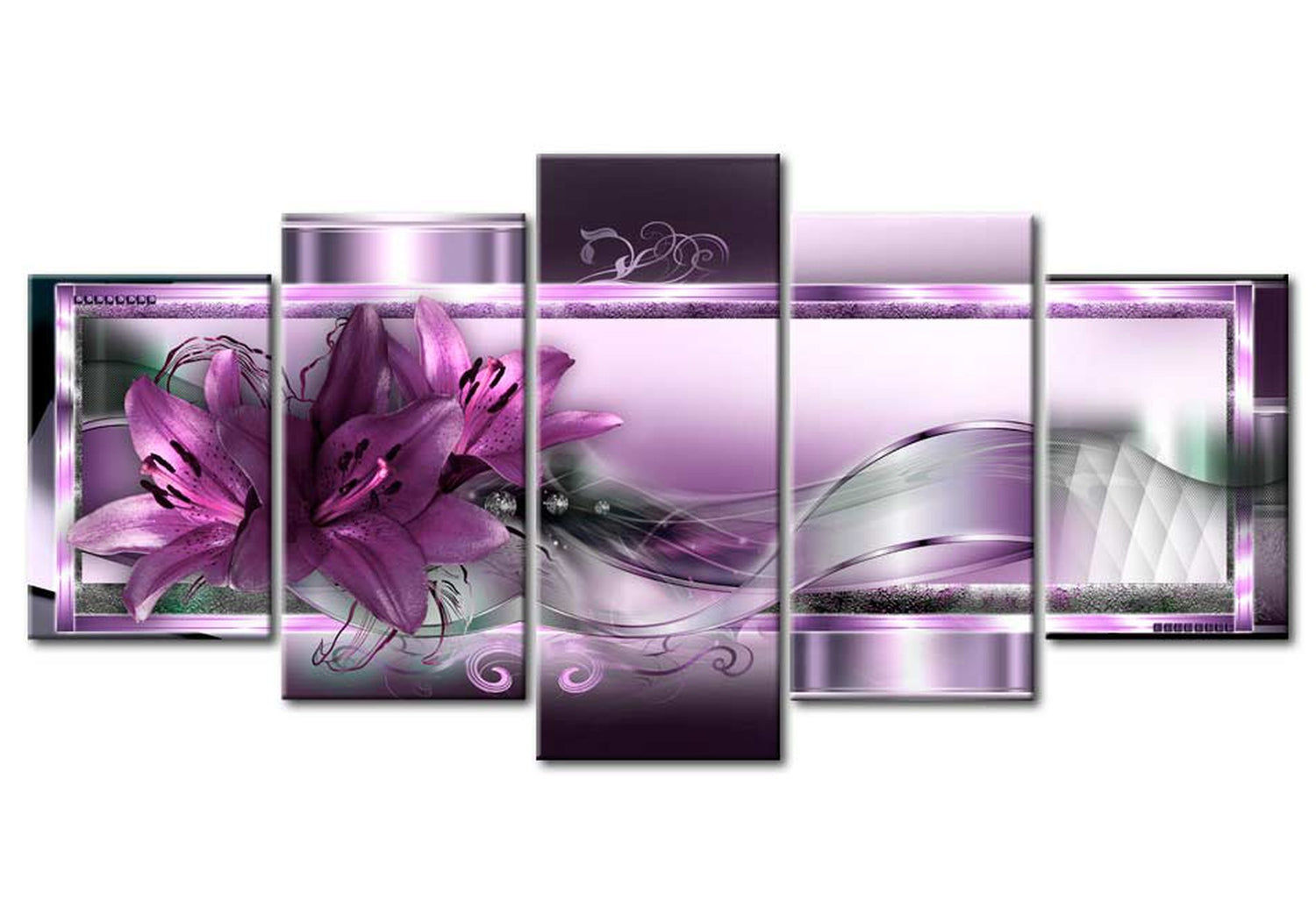 Glam Canvas Wall Art - Purple Lilies - 5 Pieces