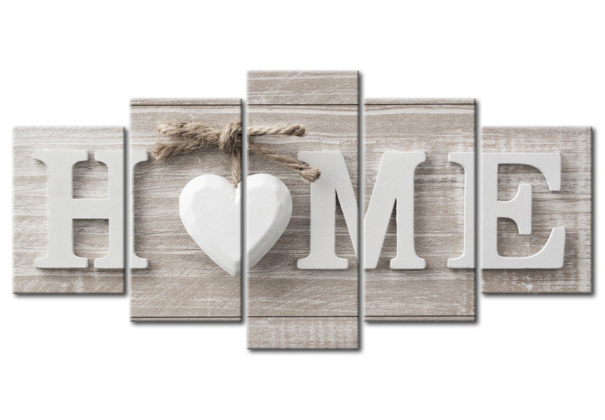 Vintage Canvas Wall Art - Home White Heart - 5 Pieces