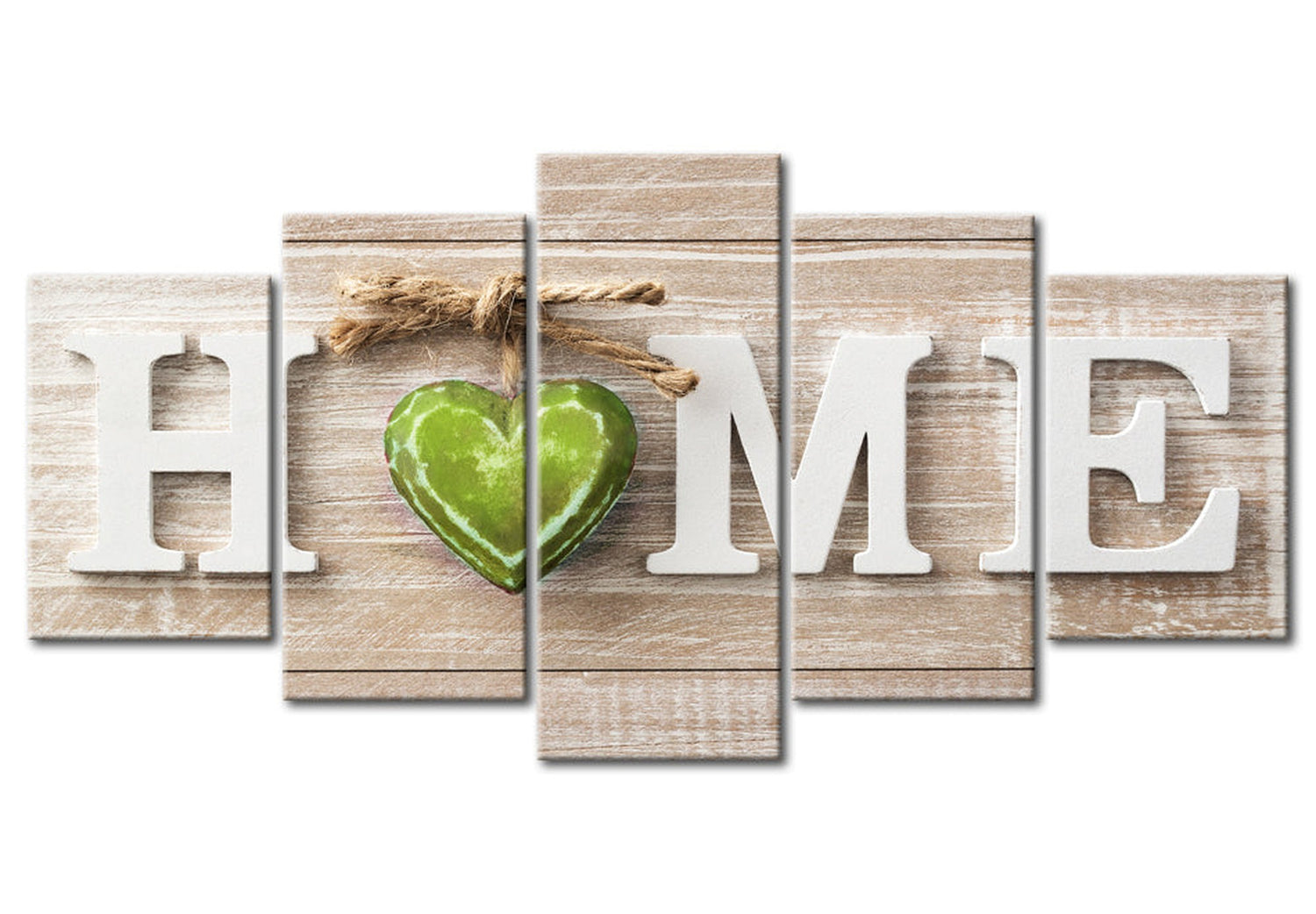 Vintage Canvas Wall Art - Home Green Heart - 5 Pieces