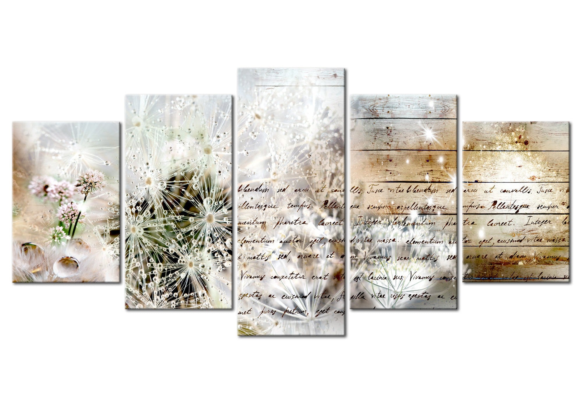 Vintage Canvas Wall Art - Dreamy Dandelions - 5 Pieces