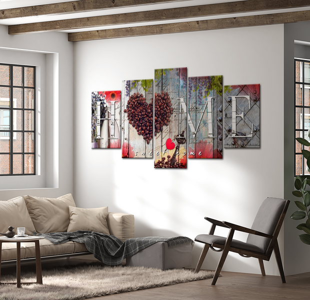 Vintage Canvas Wall Art - Coffee Heart - 5 Pieces