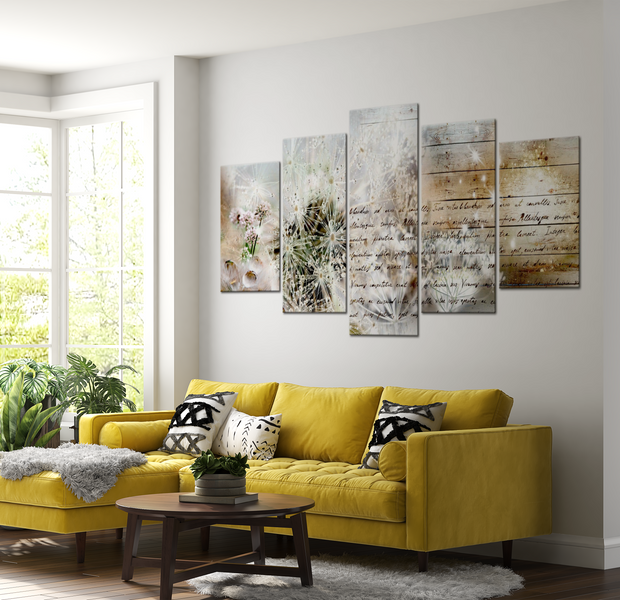 Vintage Canvas Wall Art - Dreamy Dandelions - 5 Pieces