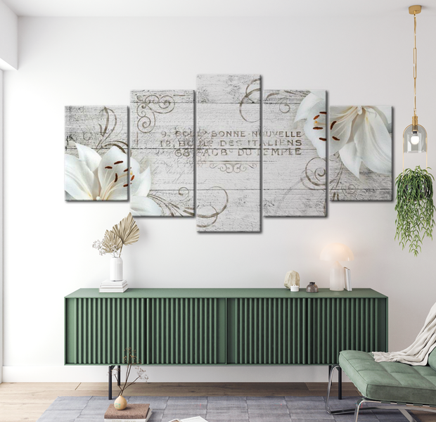 Vintage Canvas Wall Art - French Lilies White - 5 Pieces