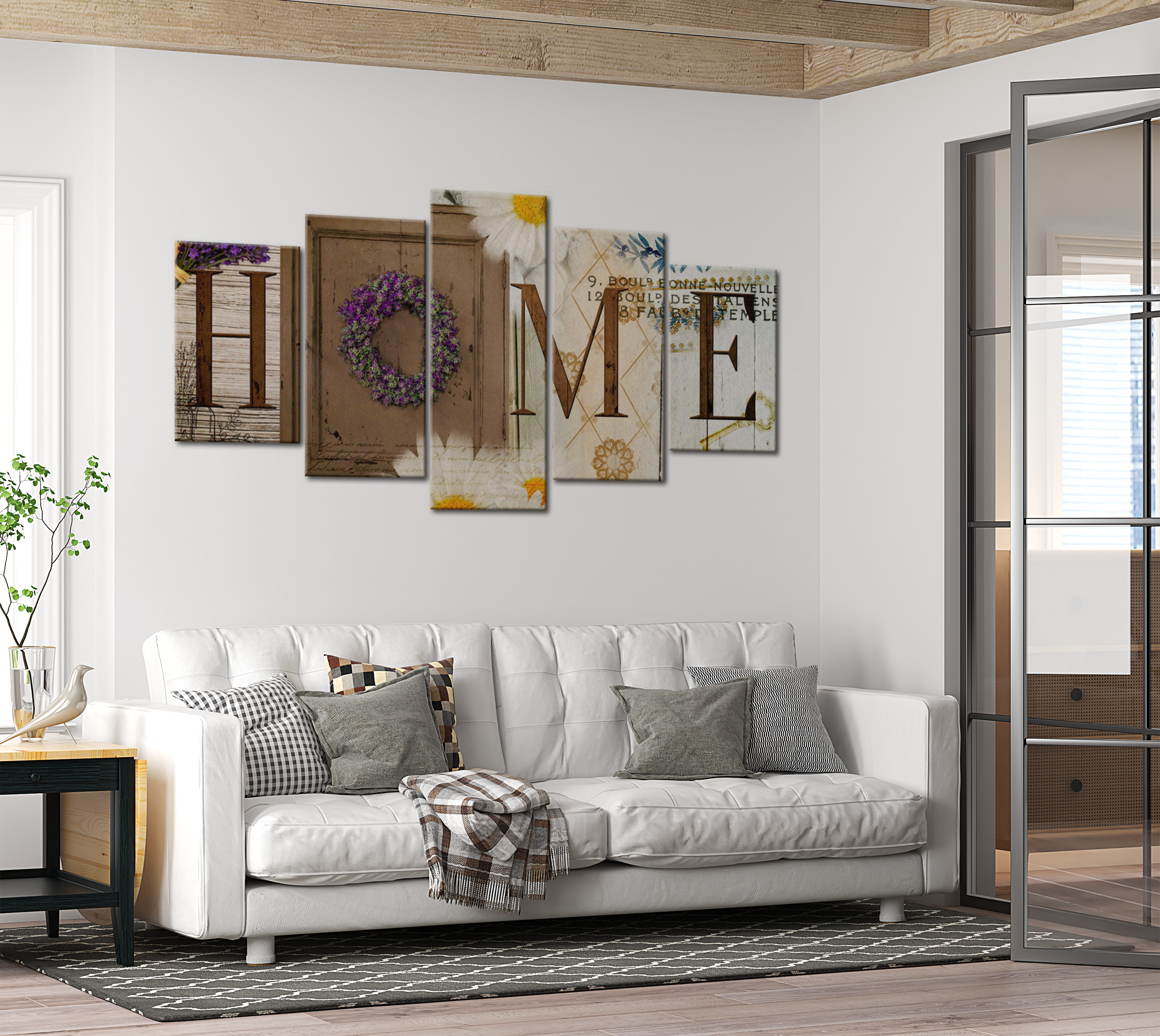 Vintage Canvas Wall Art - Home Door Brown - 5 Pieces