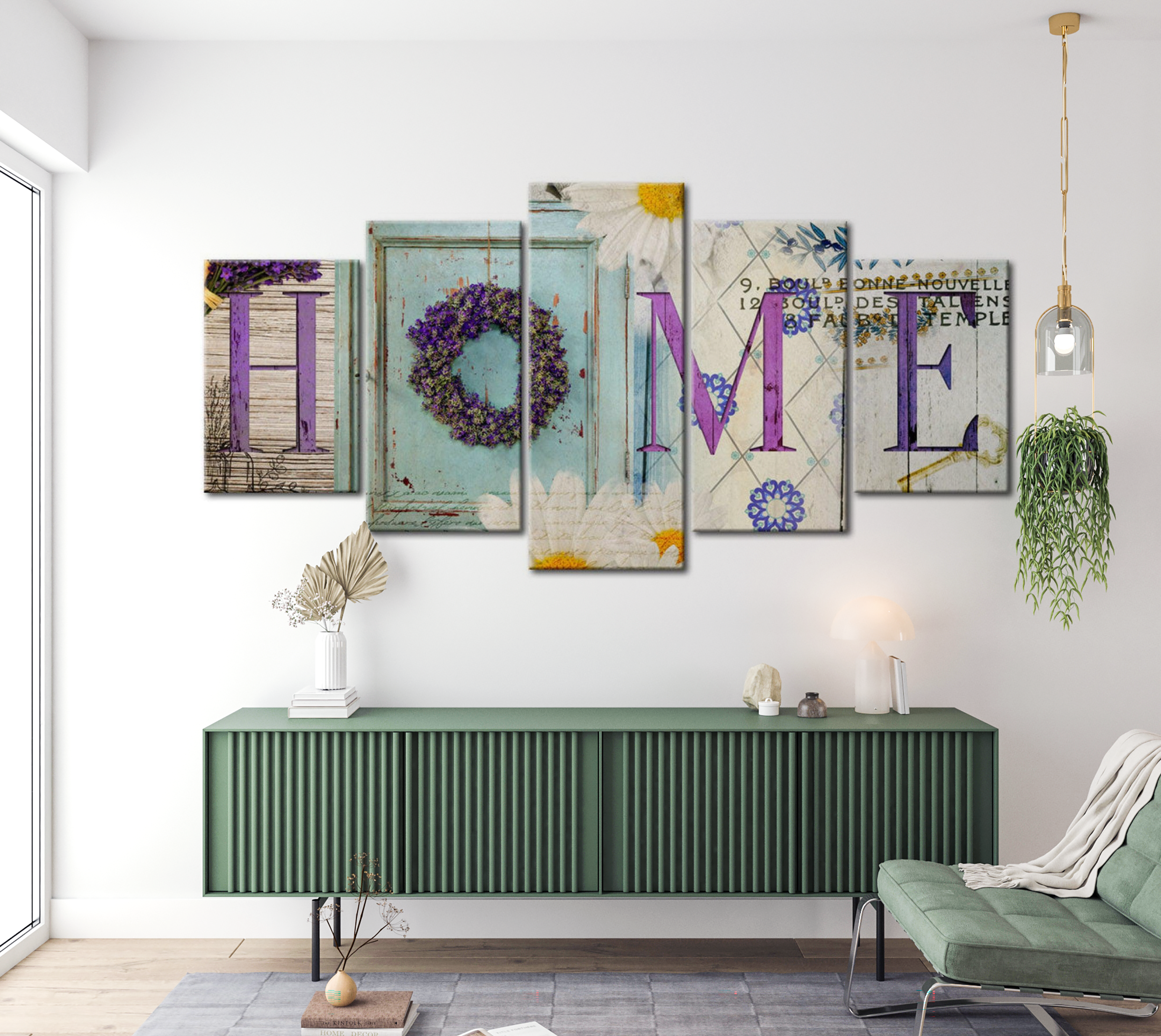 Vintage Canvas Wall Art - Home Door Pastel - 5 Pieces