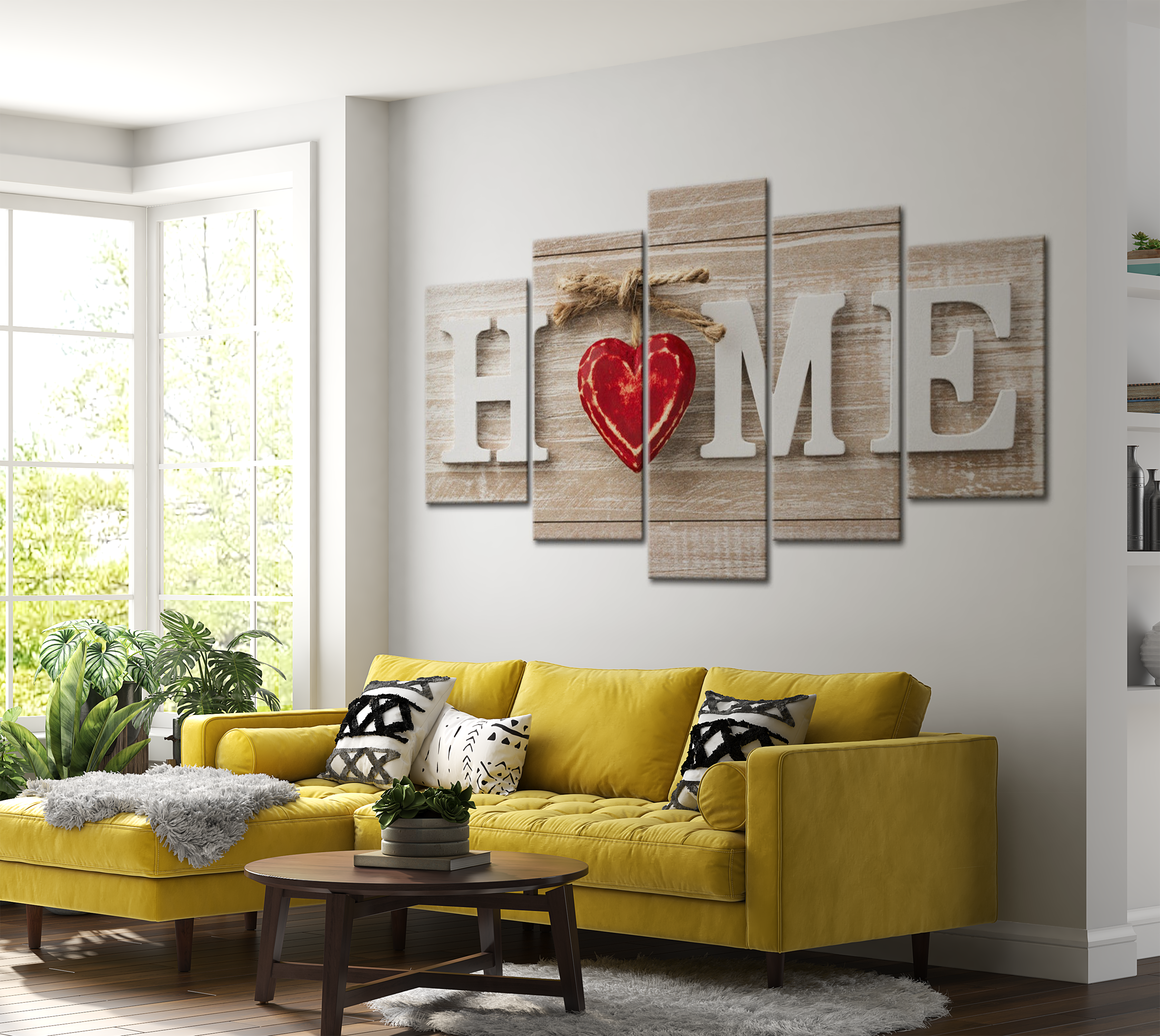 Vintage Canvas Wall Art - Home Heart Red - 5 Pieces