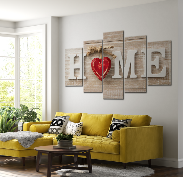 Vintage Canvas Wall Art - Home Heart Red - 5 Pieces