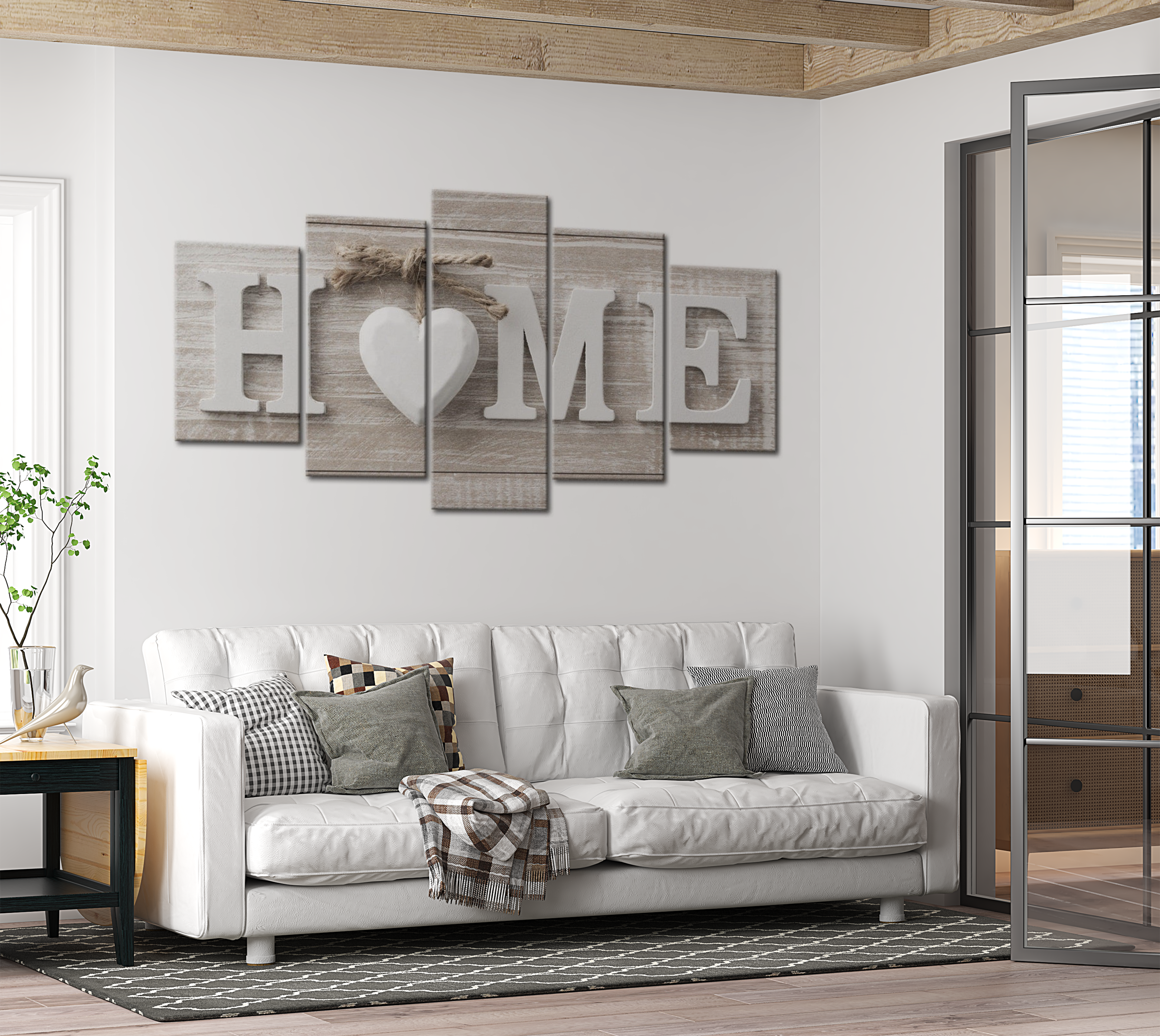 Vintage Canvas Wall Art - Home White Heart - 5 Pieces