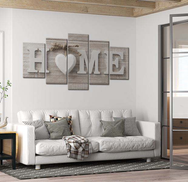 Vintage Canvas Wall Art - Home White Heart - 5 Pieces