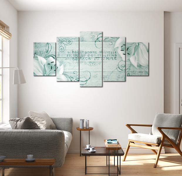 Vintage Canvas Wall Art - Lily Poetry Blue - 5 Pieces