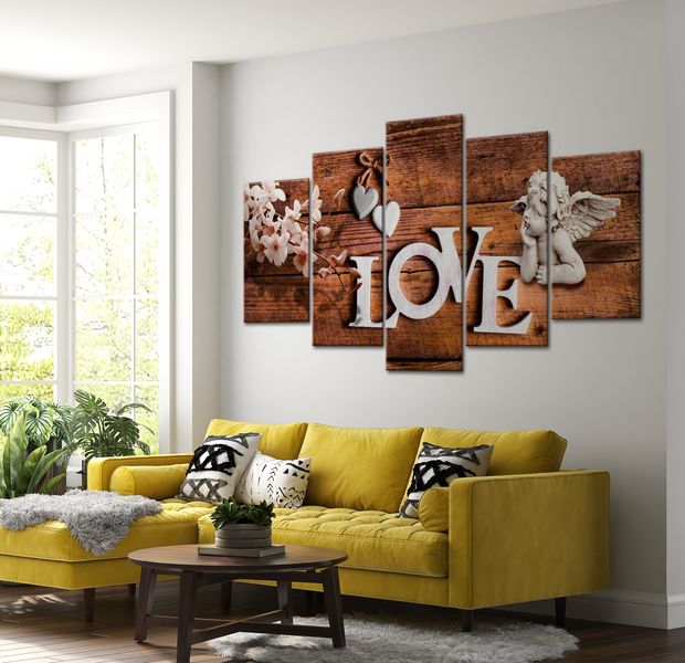 Vintage Canvas Wall Art - Love Hearts - 5 Pieces