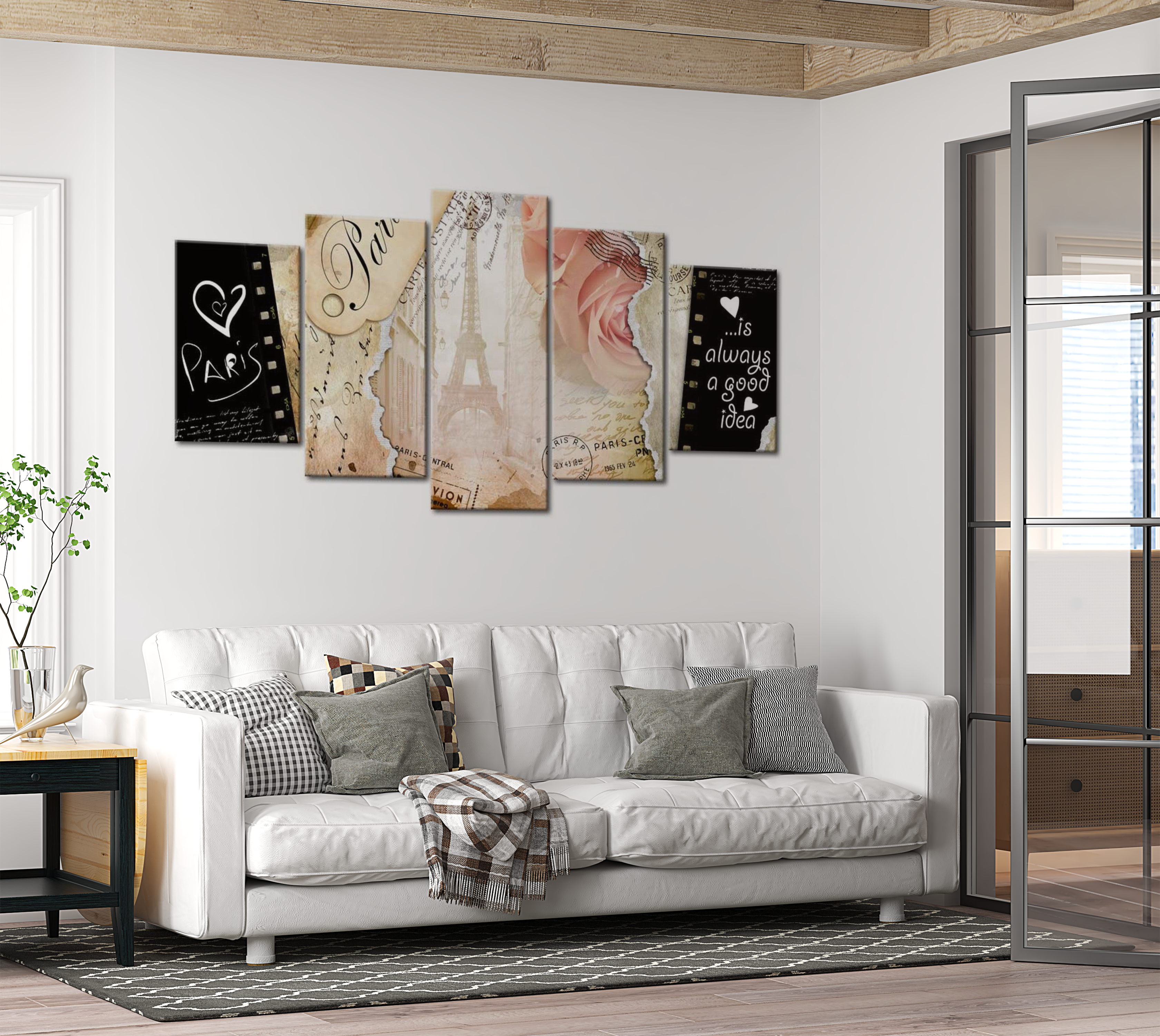 Vintage Canvas Wall Art - Old Postcard - 5 Pieces