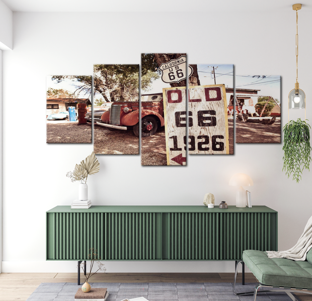 Vintage Canvas Wall Art - Old Route 66 - 5 Pieces
