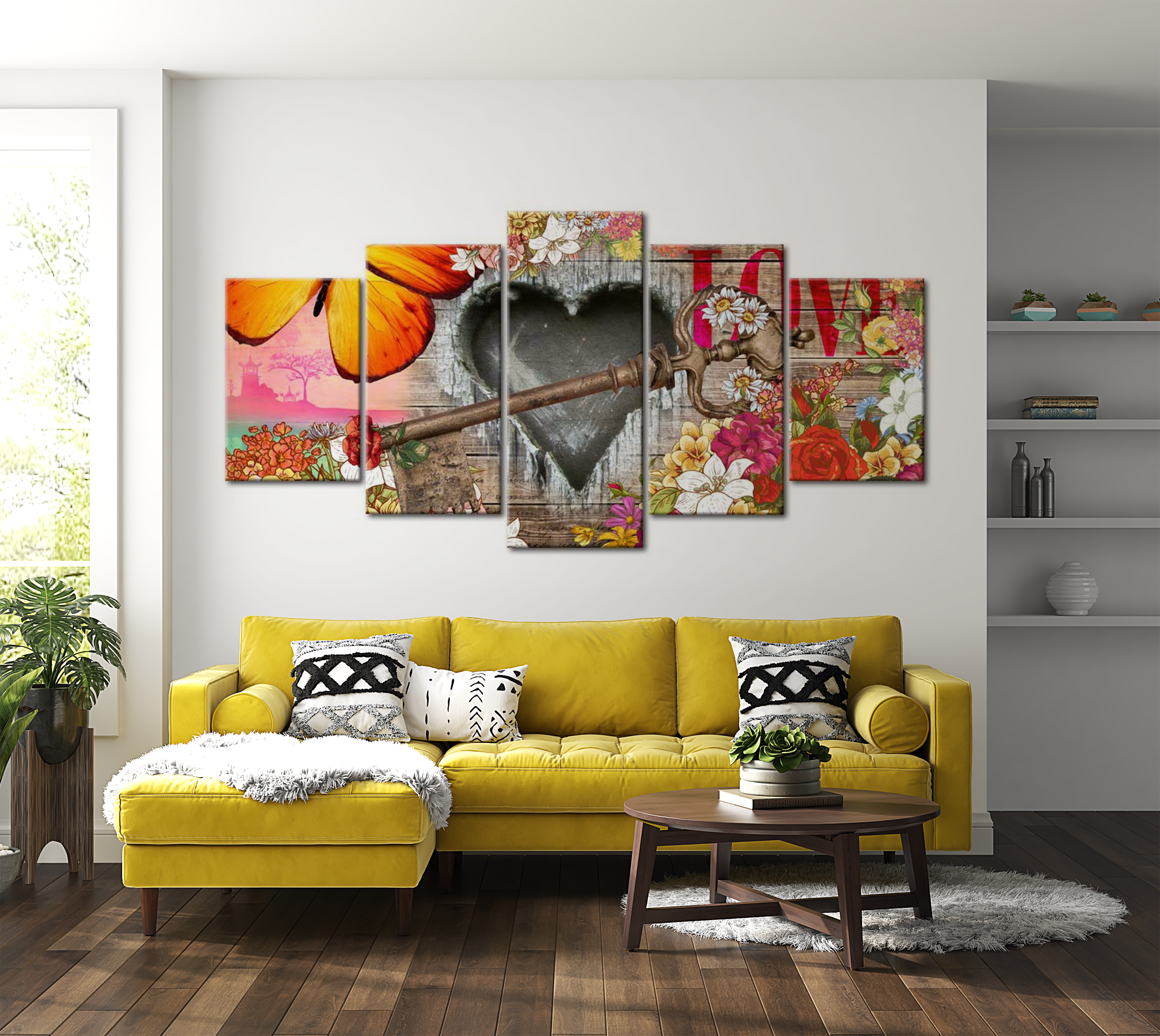 Vintage Canvas Wall Art - Orange Love Key - 5 Pieces