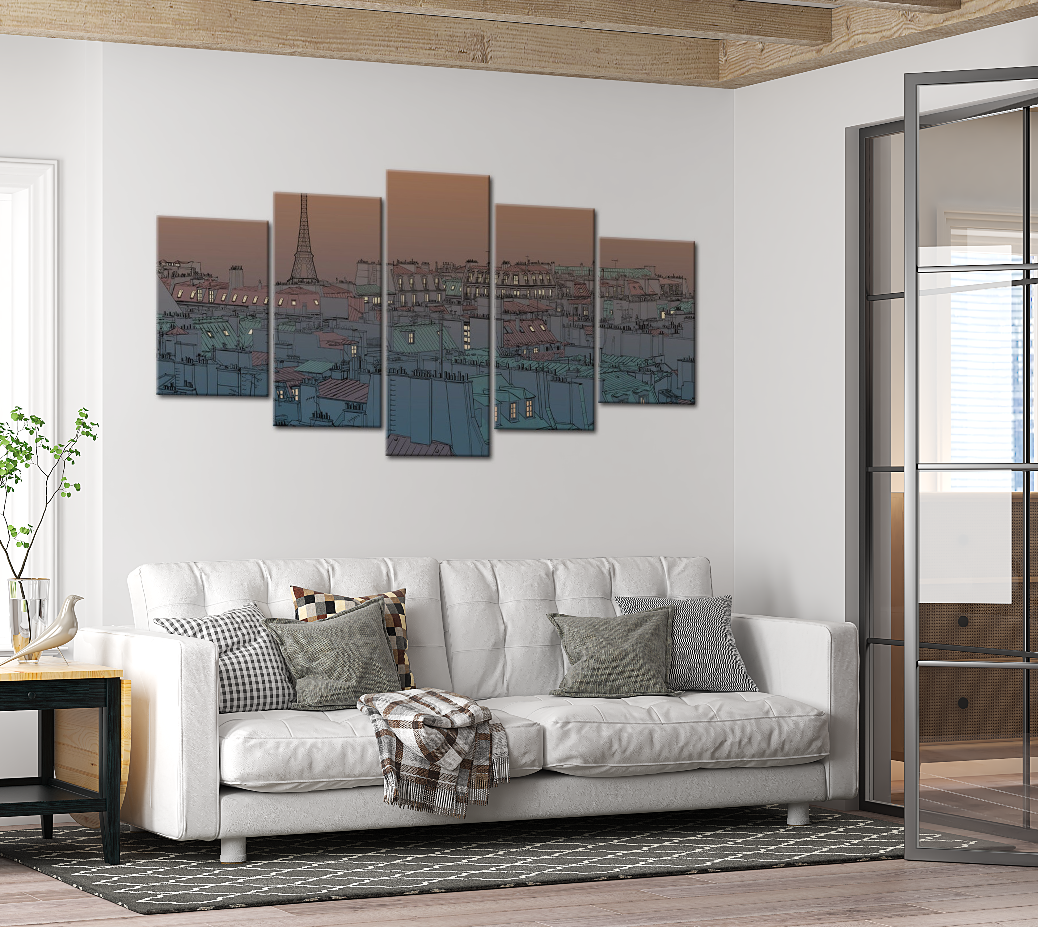 Vintage Canvas Wall Art - Parisian Sky Beige - 5 Pieces