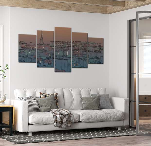 Vintage Canvas Wall Art - Parisian Sky Beige - 5 Pieces