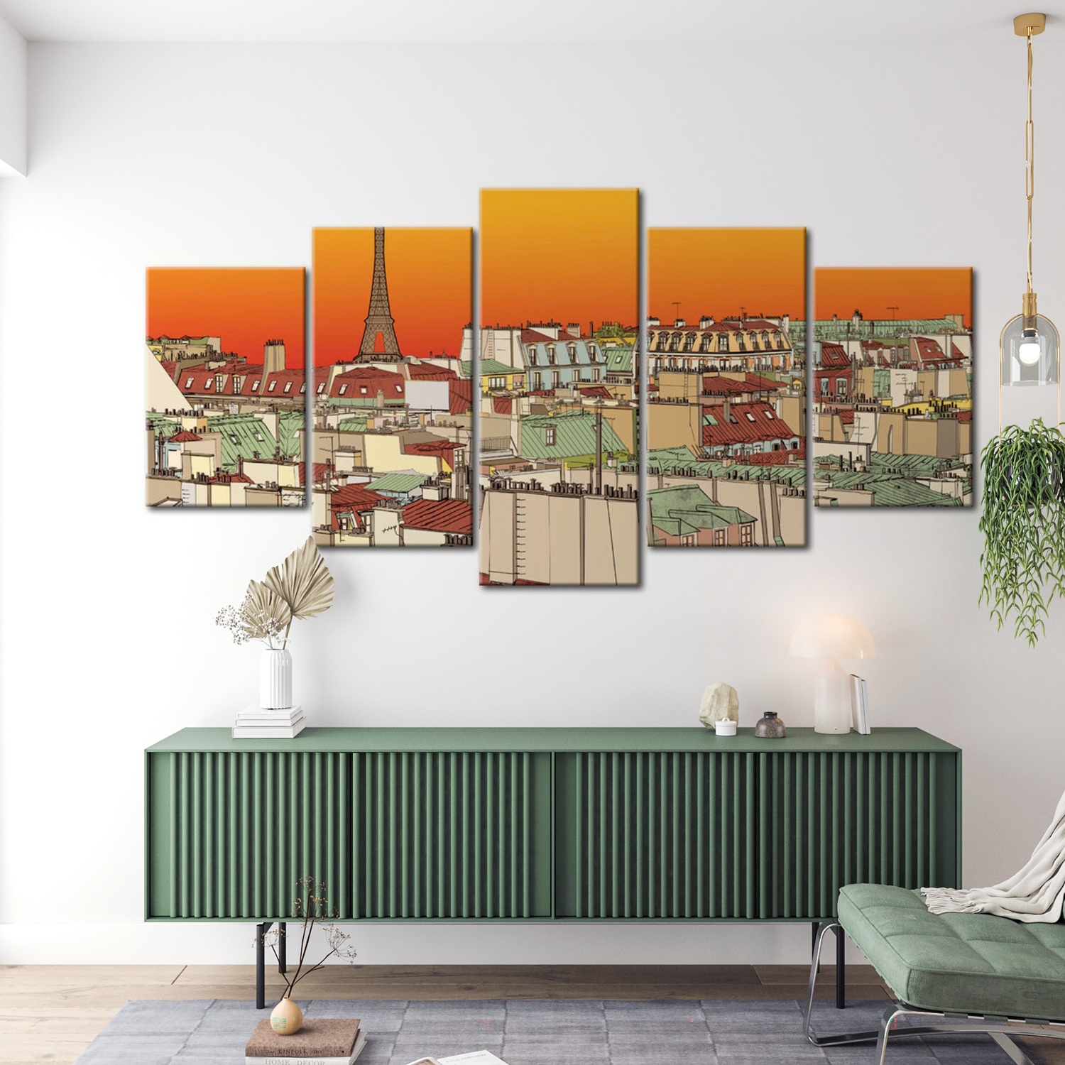 Stretched Canvas Vintage Art - Parisian Sky In Orange Colour 40"Wx20"H