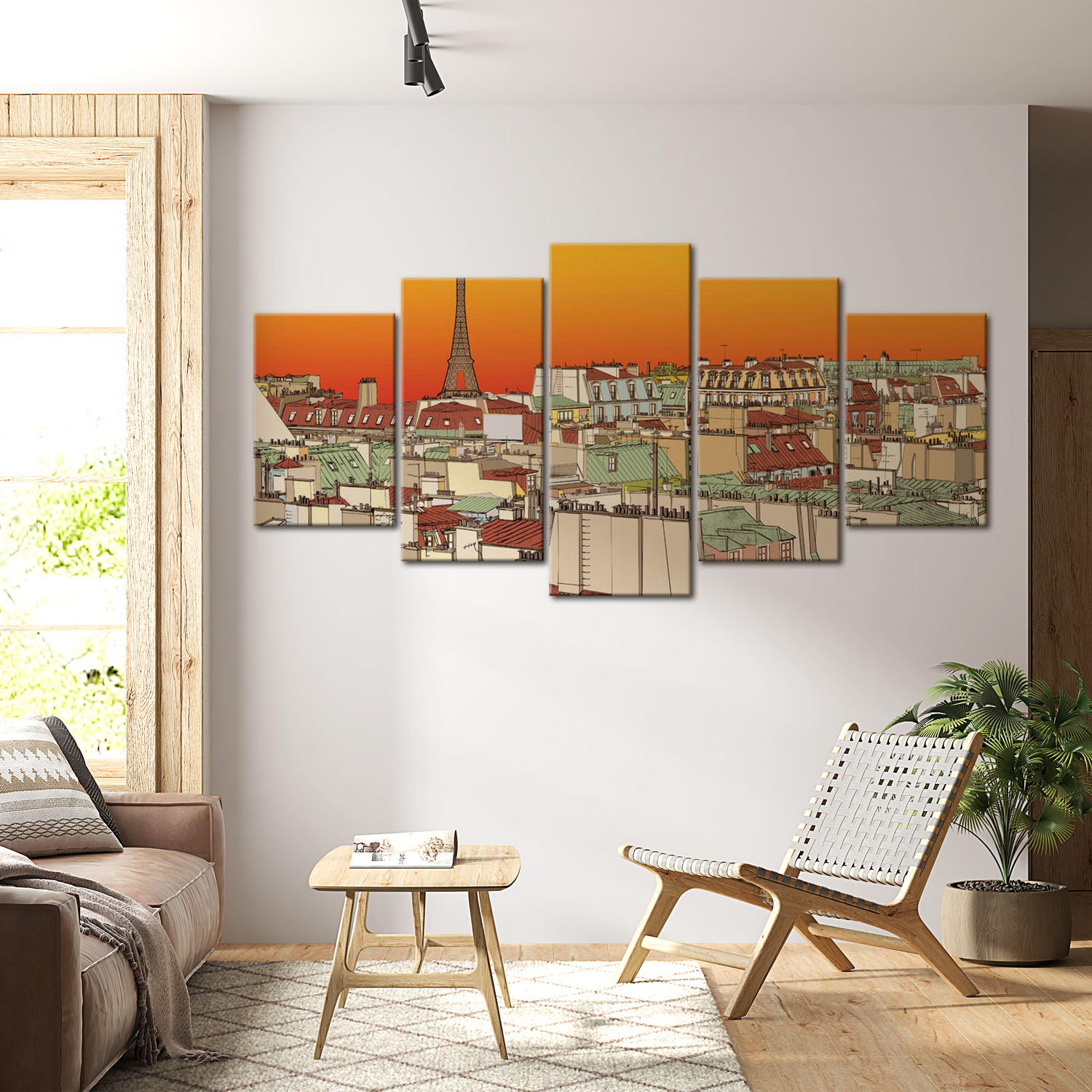 Stretched Canvas Vintage Art - Parisian Sky In Orange Colour 40"Wx20"H