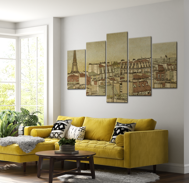 Vintage Canvas Wall Art - Parisian Sky Retro - 5 Pieces