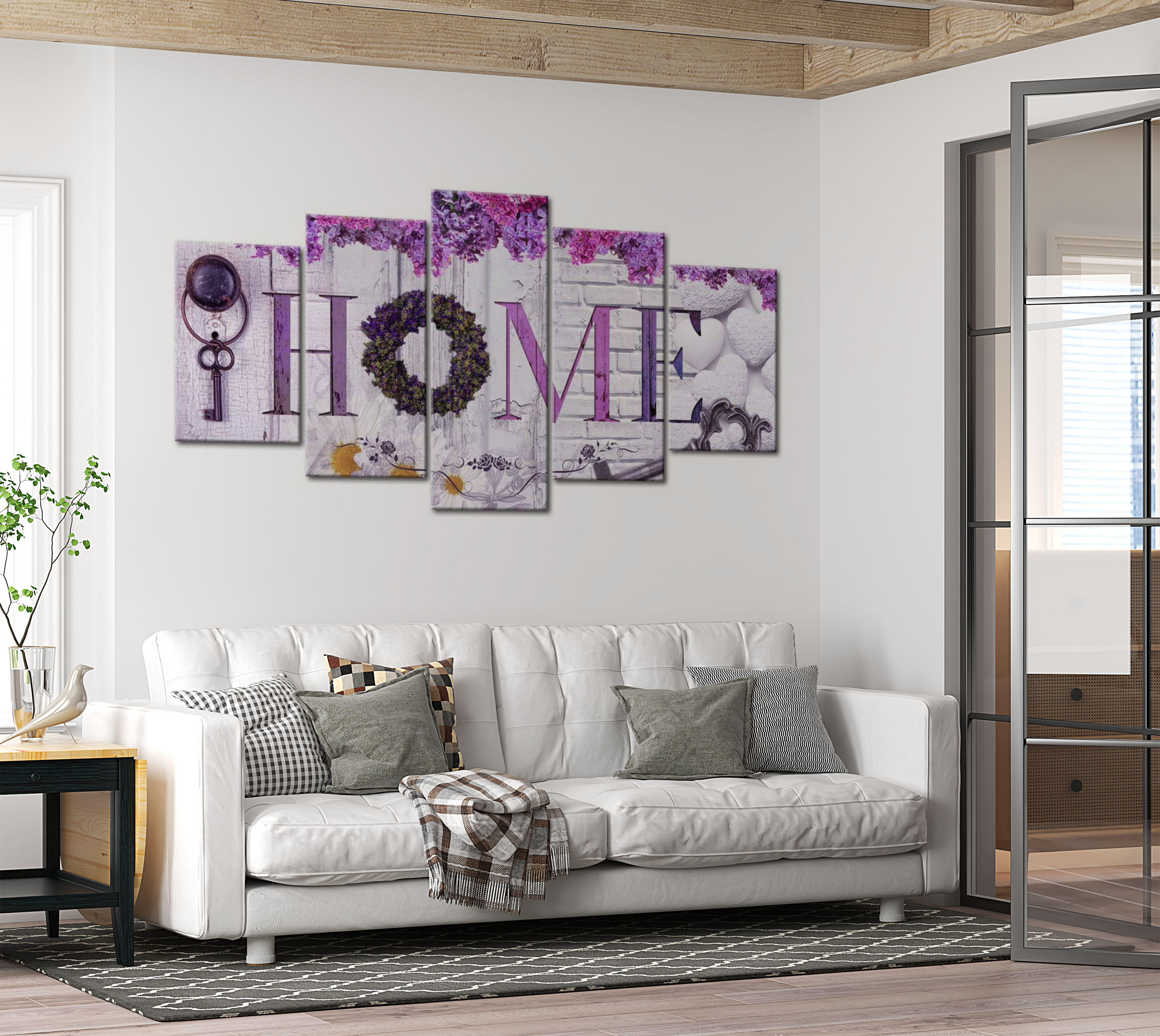 Vintage Canvas Wall Art - Purple House Key - 5 Pieces