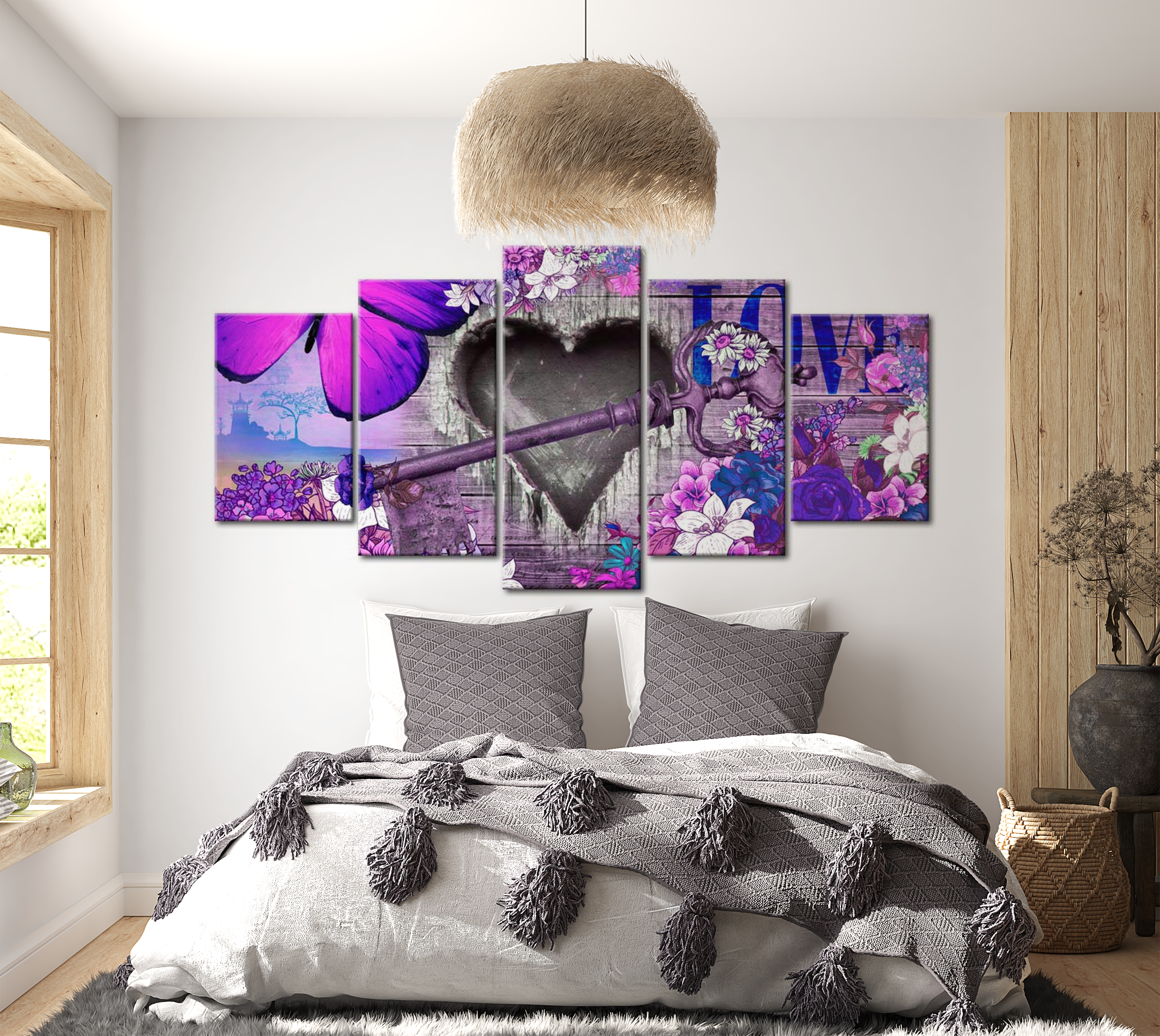 Vintage Canvas Wall Art - Purple Love Key - 5 Pieces