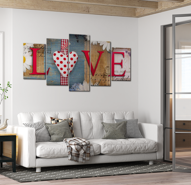 Vintage Canvas Wall Art - Red Love - 5 Pieces
