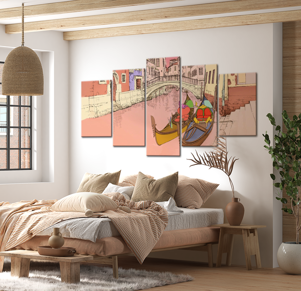 Vintage Canvas Wall Art - Romantic Gondolas - 5 Pieces