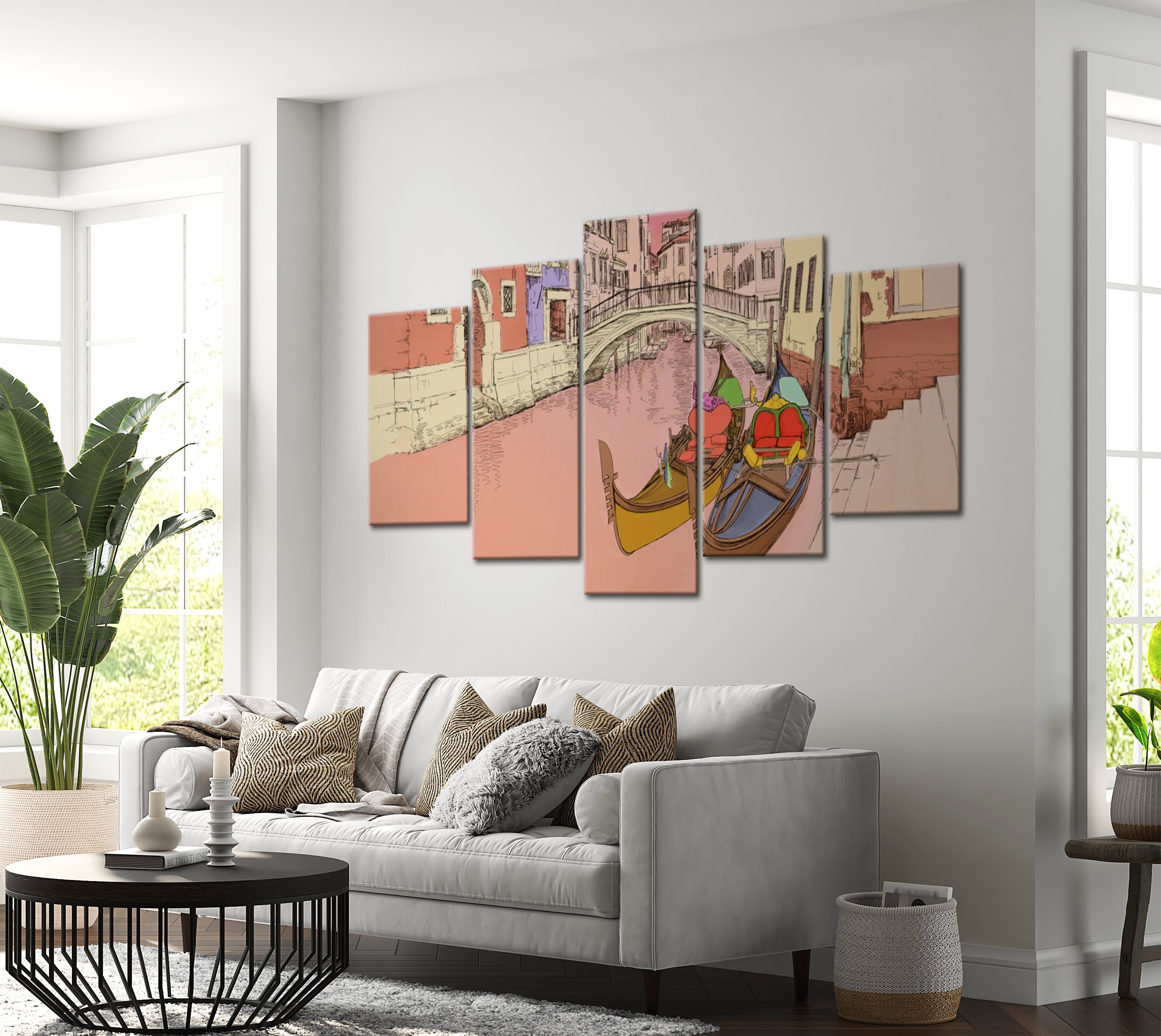 Stretched Canvas Vintage Art - Romantic Gondolas 5 Pieces 40"Wx20"H