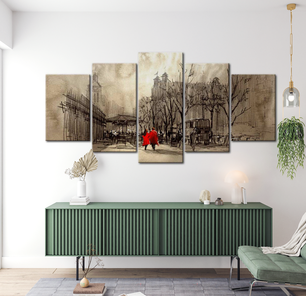 Vintage Canvas Wall Art - Romantic Stroll - 5 Pieces