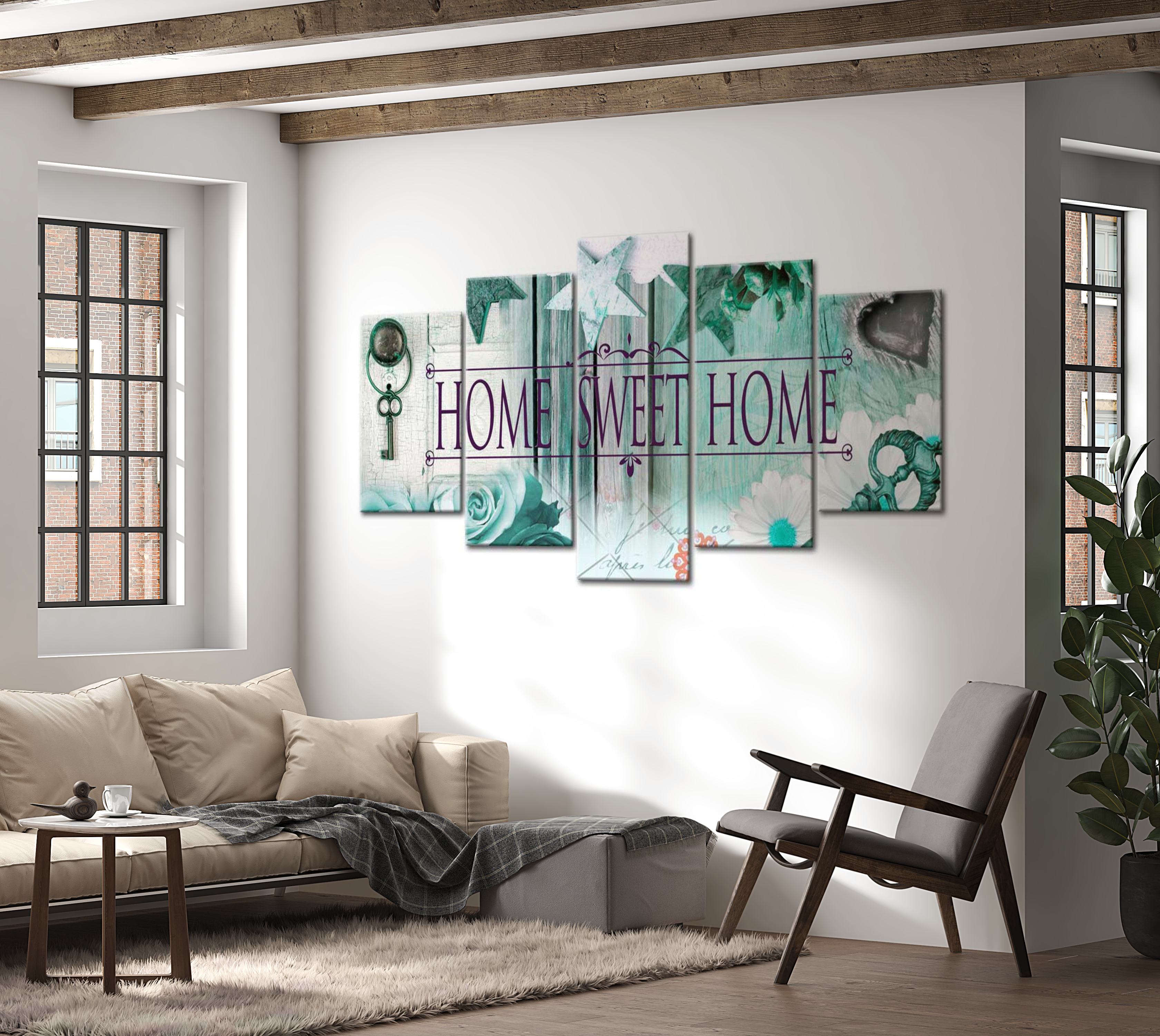 Vintage Canvas Wall Art - Sweet Home Blue - 5 Pieces