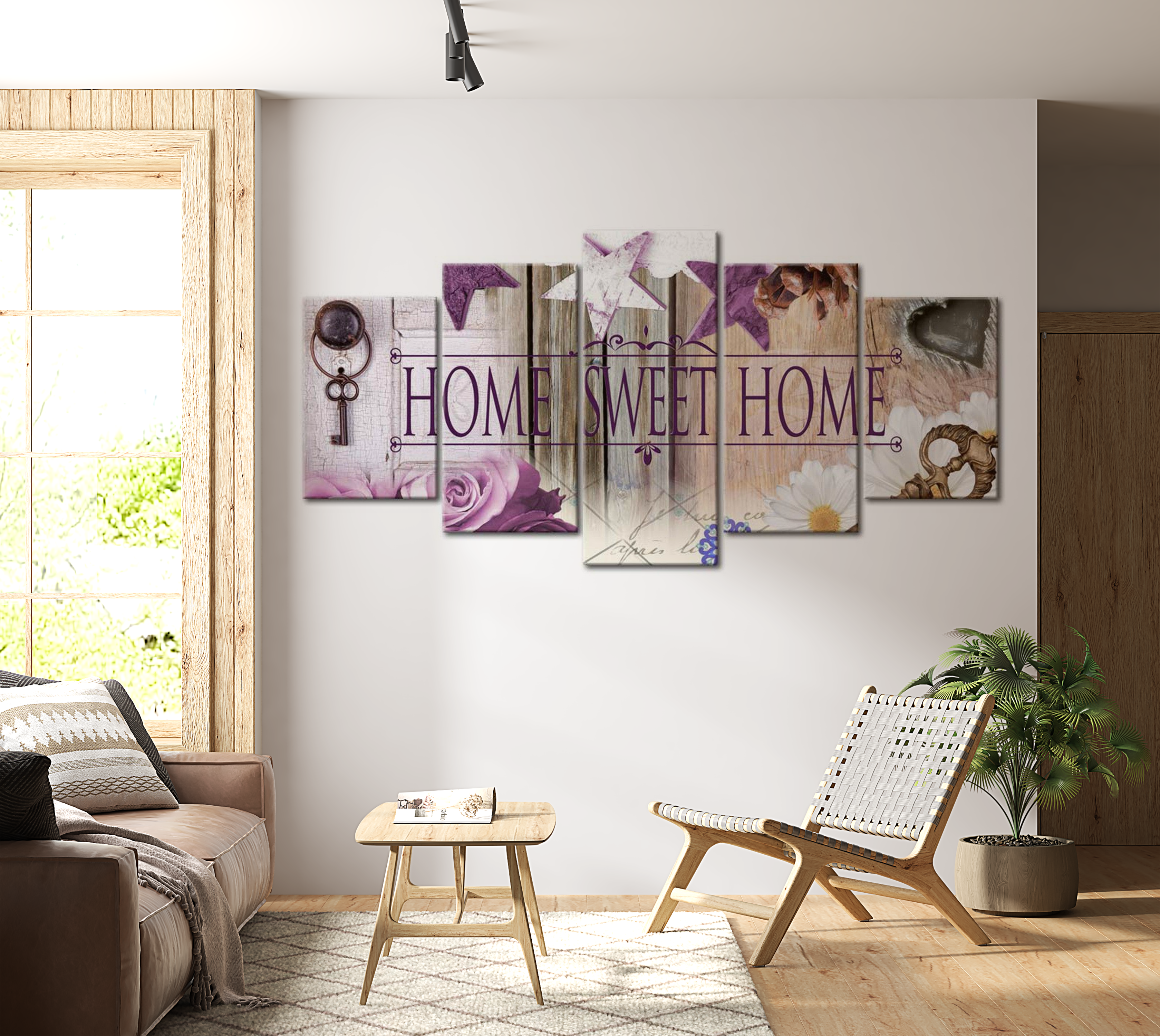 Vintage Canvas Wall Art - Sweet Home Purple - 5 Pieces