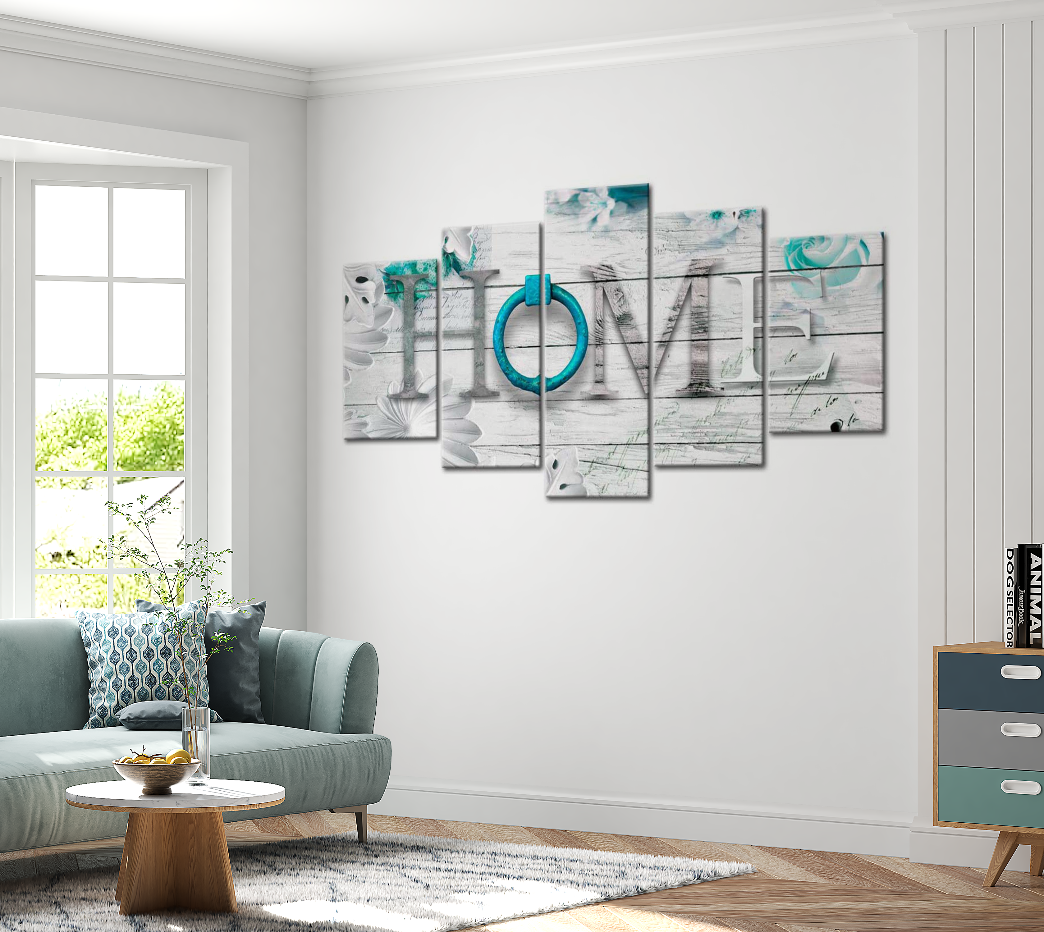 Vintage Canvas Wall Art - Turquoise Home Port - 5 Pieces