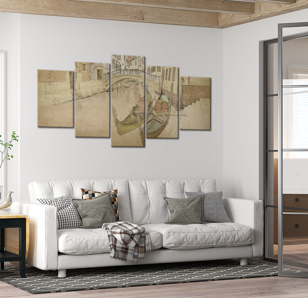 Vintage Canvas Wall Art - Venice Gondolas - 5 Pieces