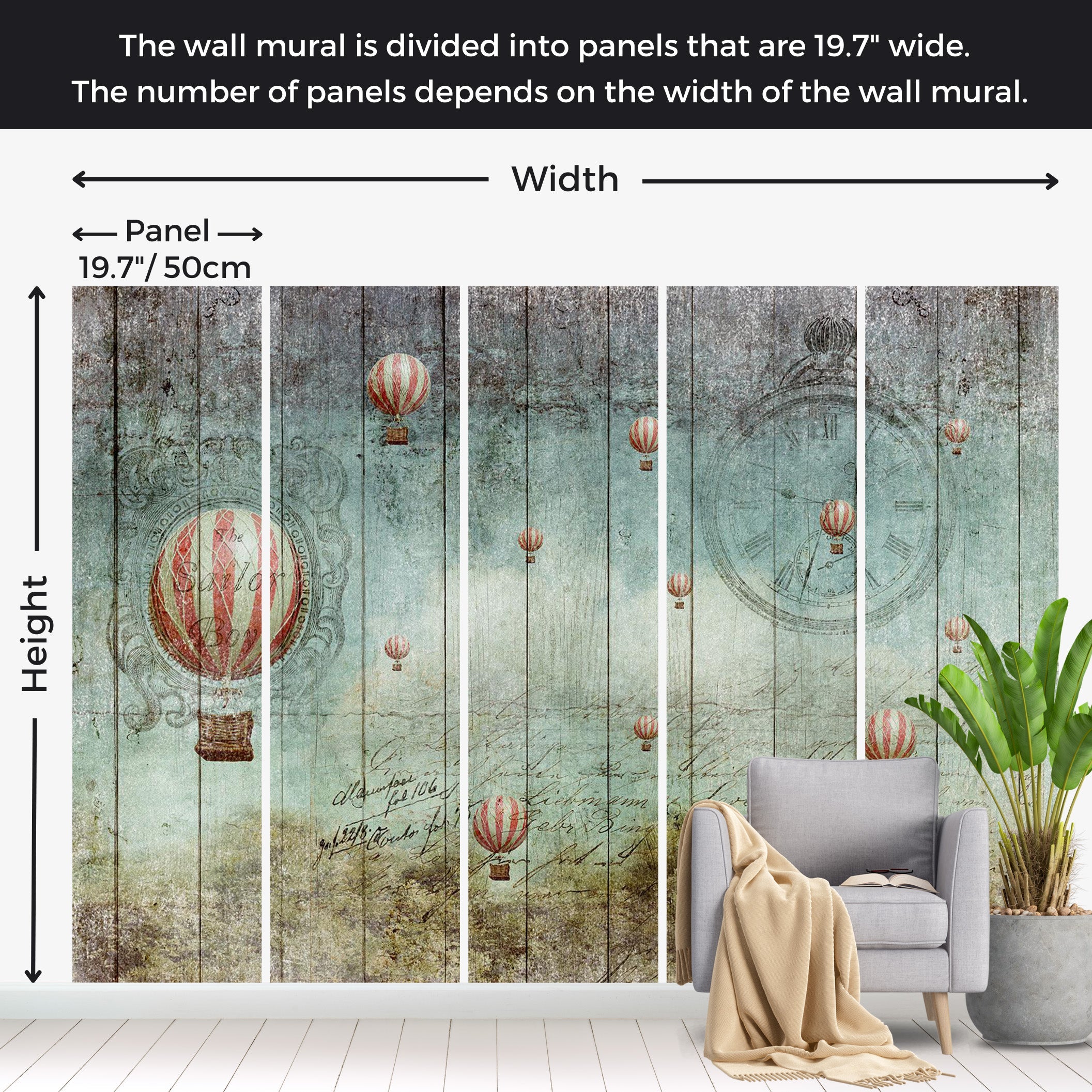 Vintage Wallpaper Wall Mural - Flying Adventure 39"Wx27"H / Regular