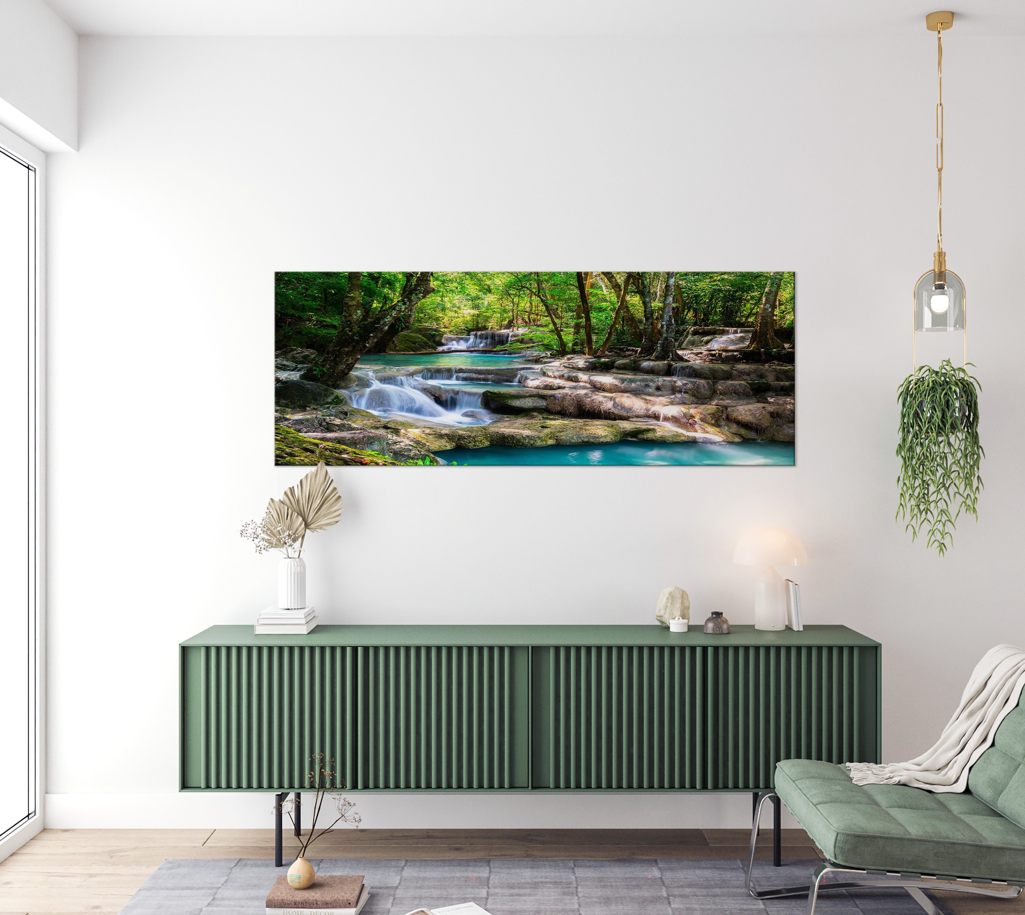 Stretched Canvas Landscape Art - Nature: Forest Waterfall