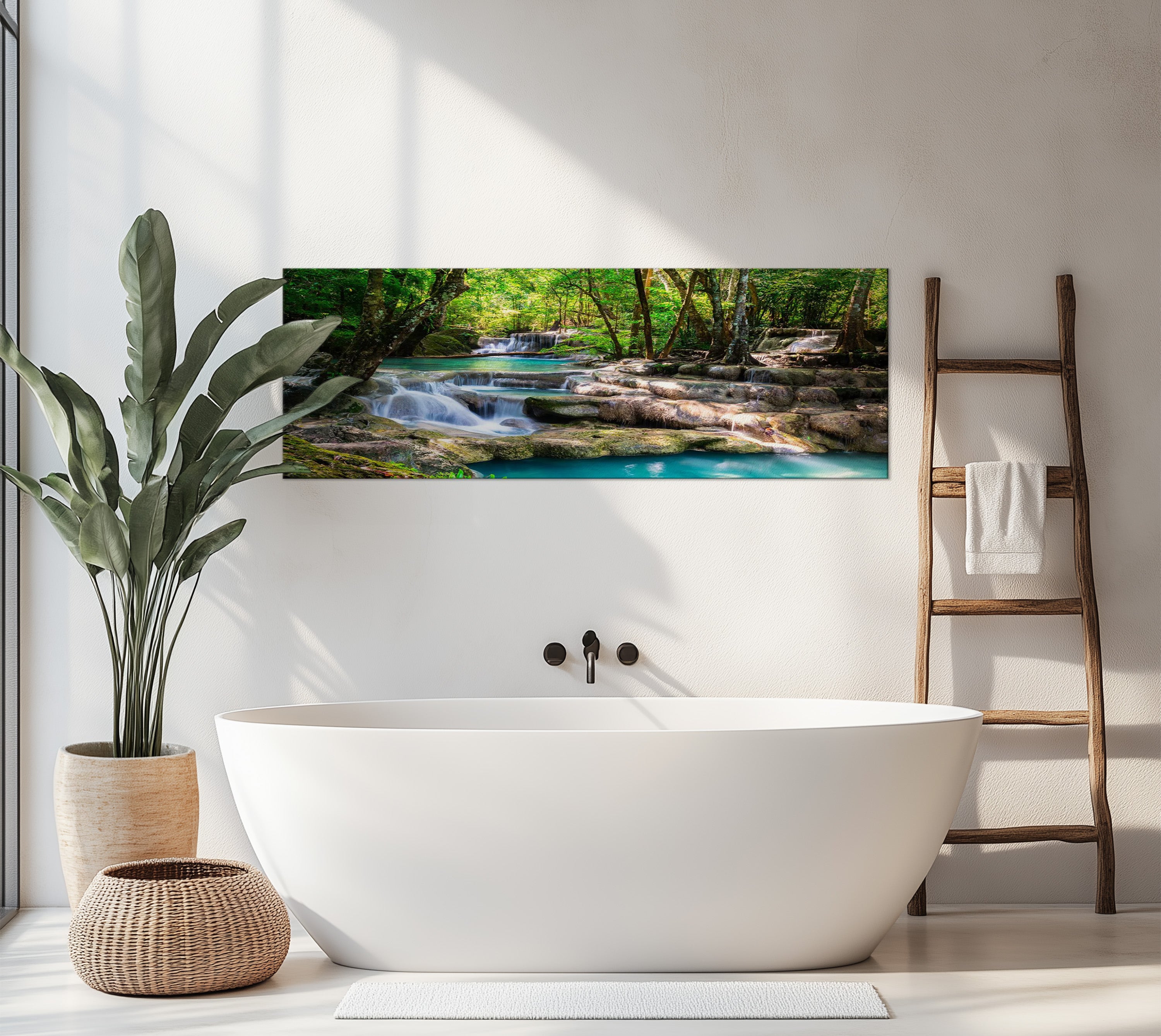 Stretched Canvas Landscape Art - Nature: Forest Waterfall