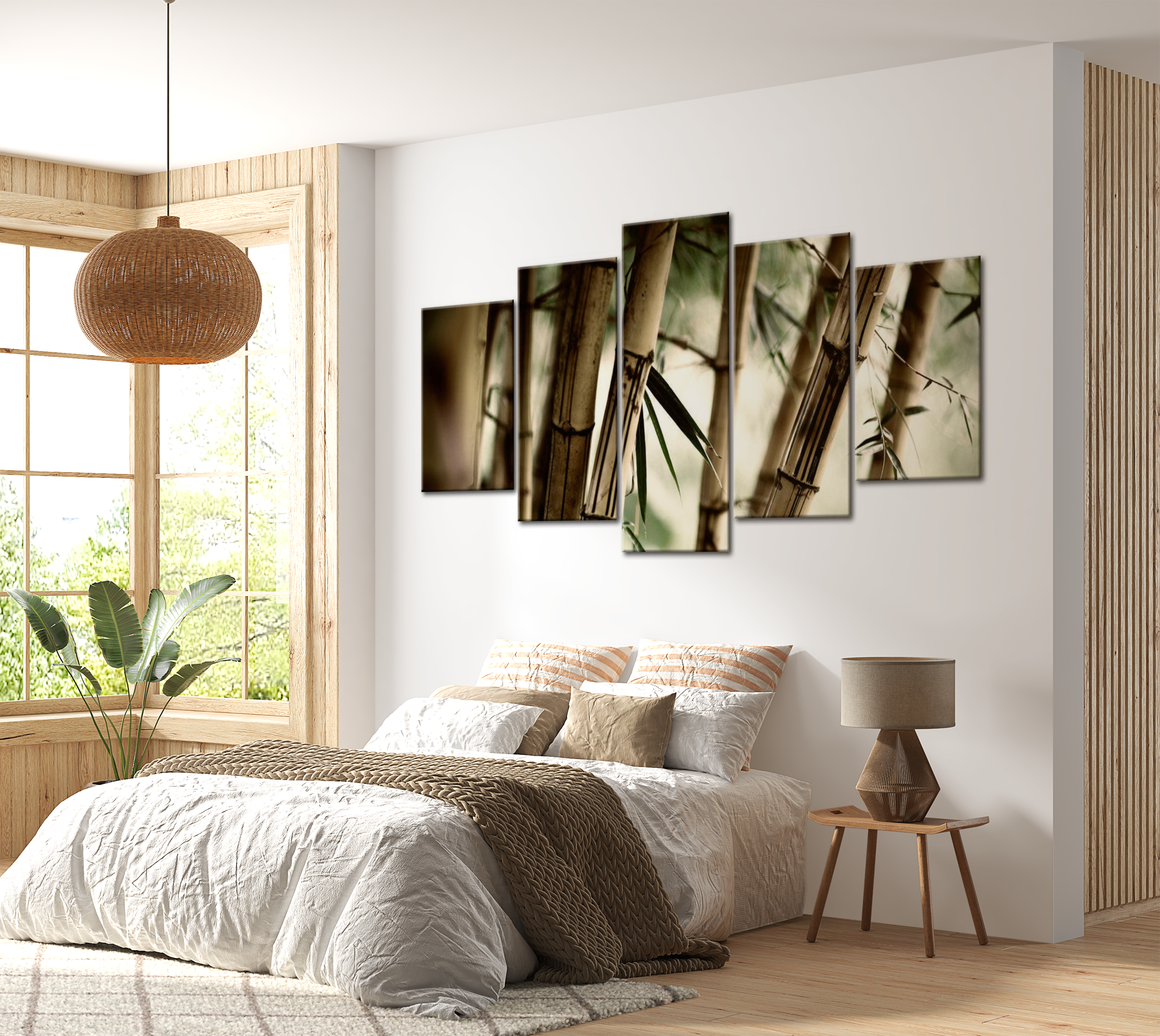 Wellness Canvas Wall Art - Asian Bamboo Forest - 5 Pieces