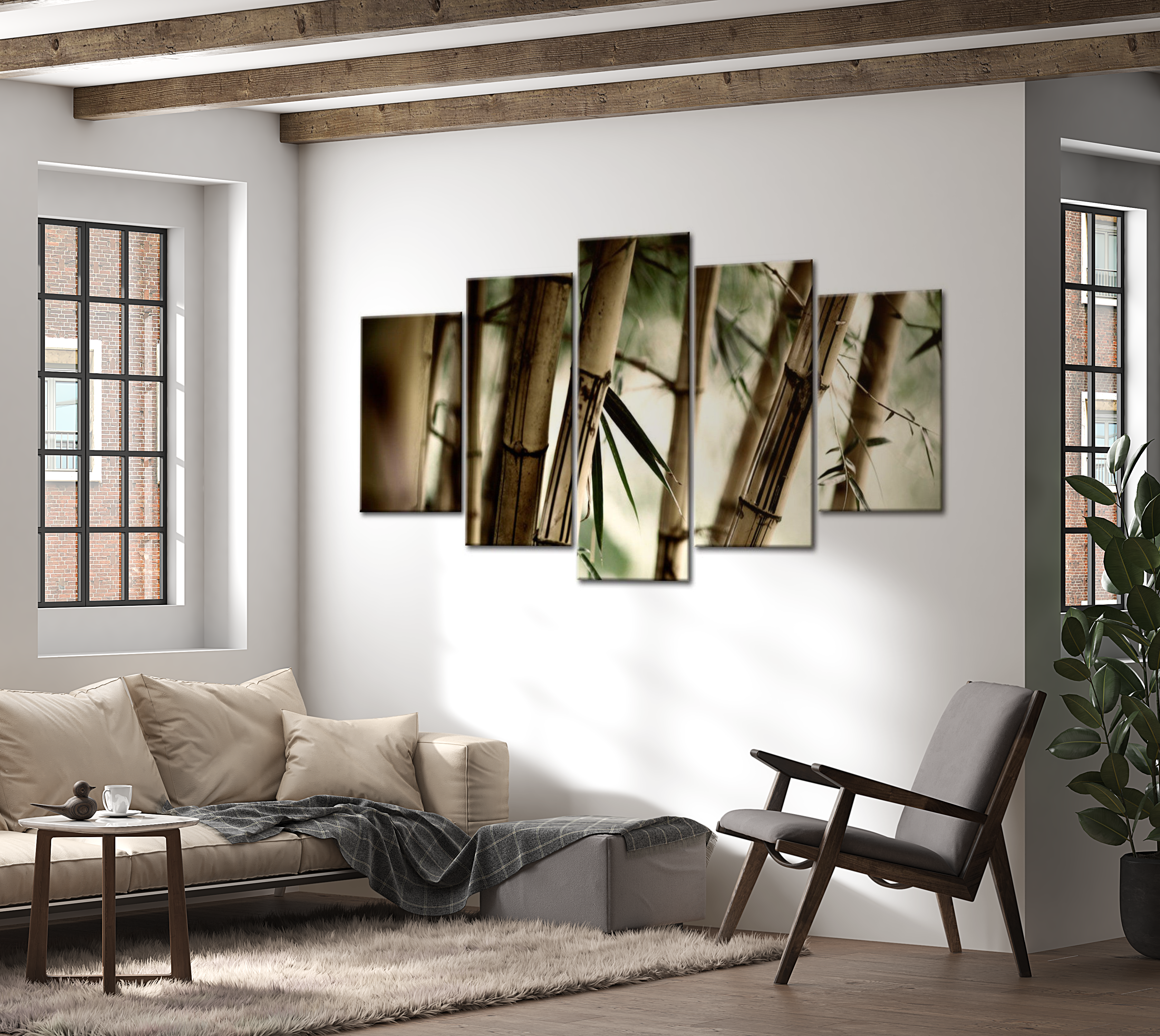 Stretched Canvas Zen Art - Asian Bamboo Forest 40"Wx20"H