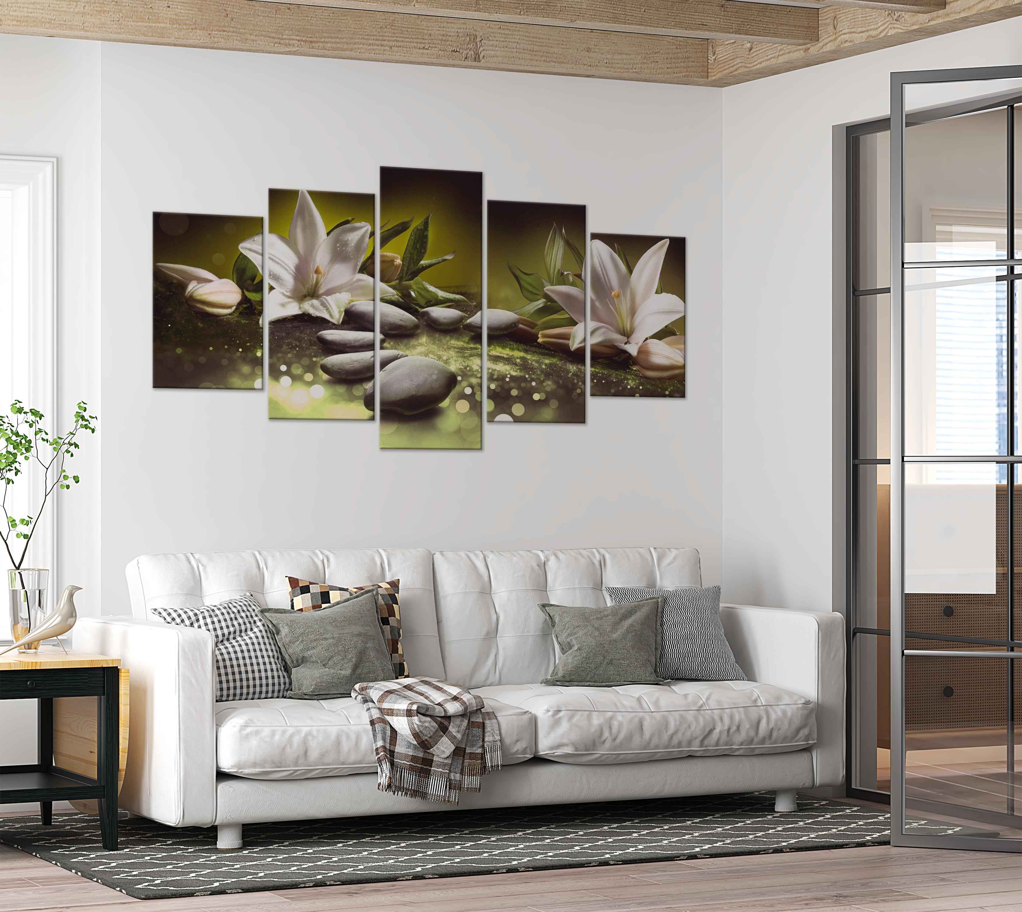 Wellness Canvas Wall Art - Lilies And Stones Green - 5 Pieces