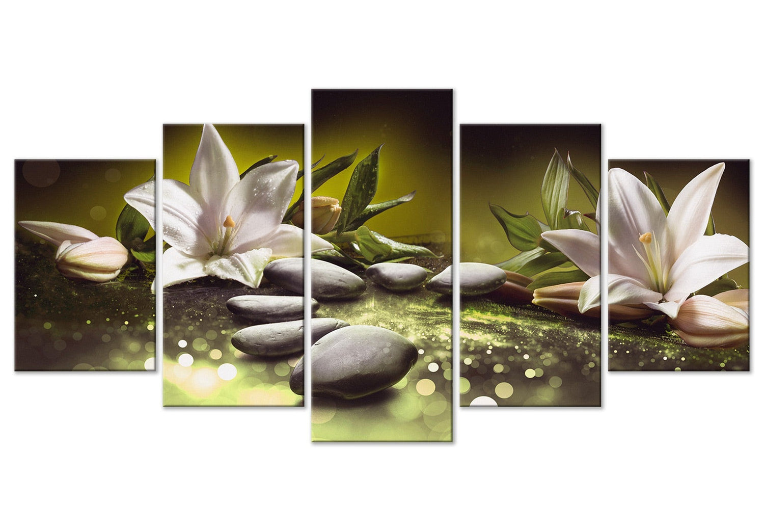 Wellness Canvas Wall Art - Lilies And Stones Green - 5 Pieces